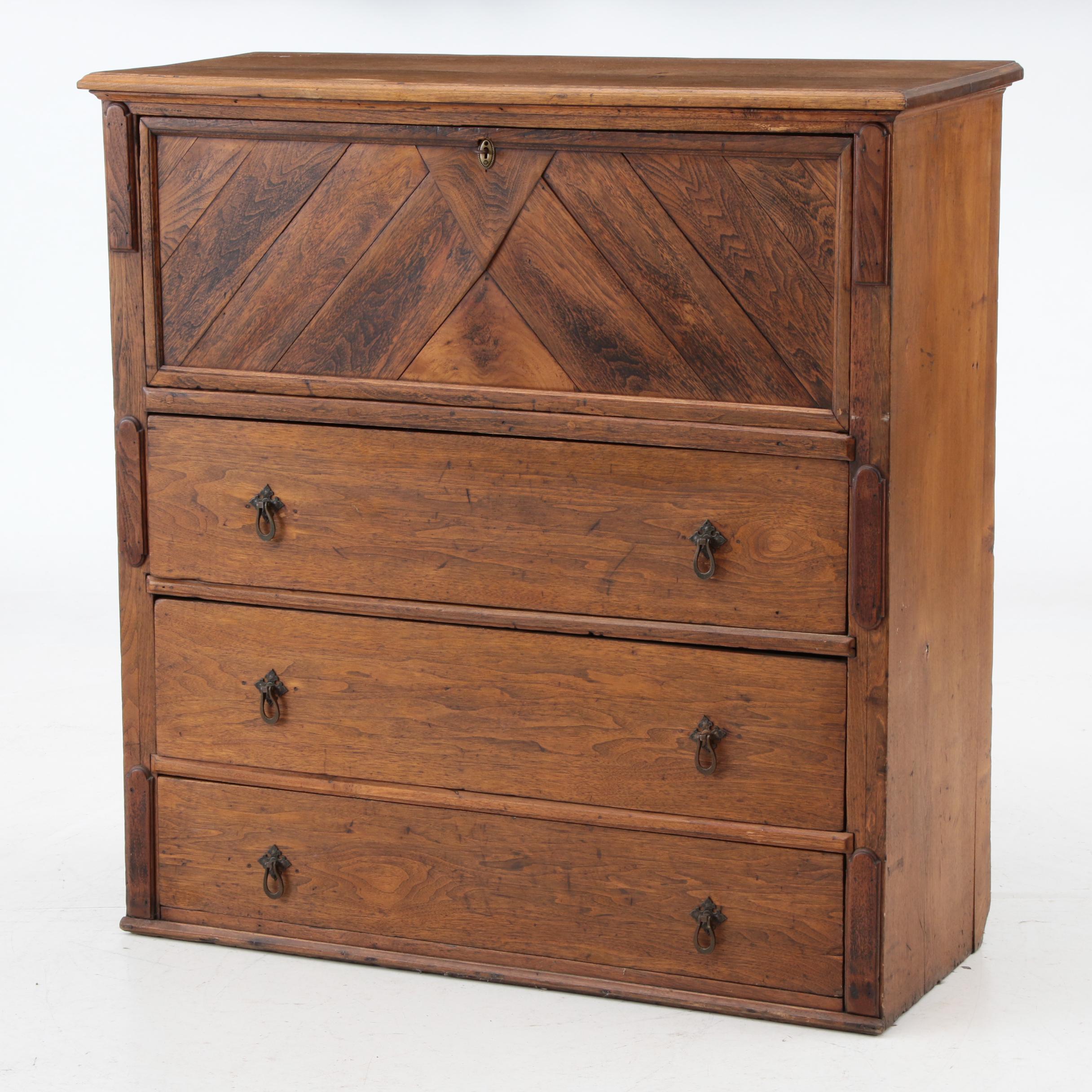 Antique Walnut Butler's Desk with Chest of Drawers
