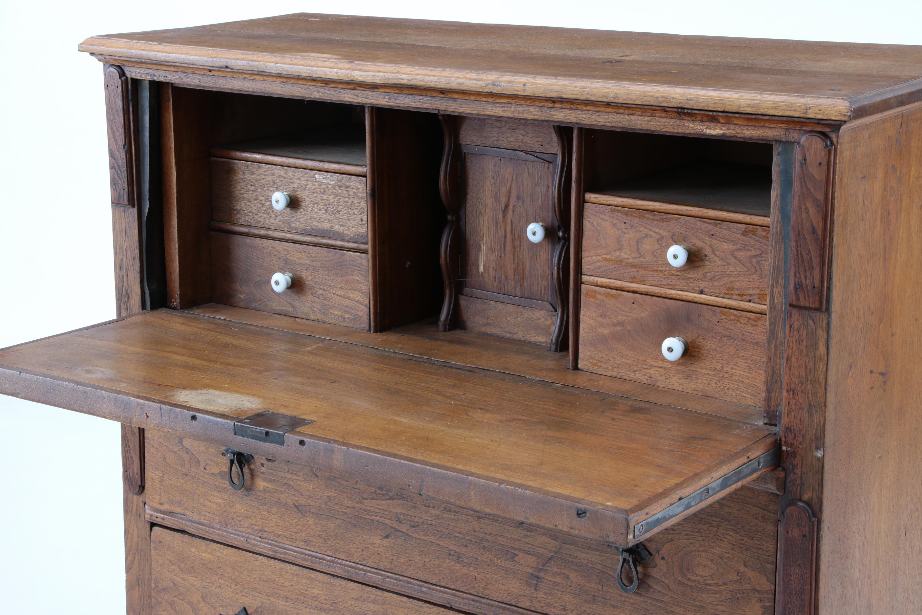 Antique Walnut Butler's Desk with Chest of Drawers