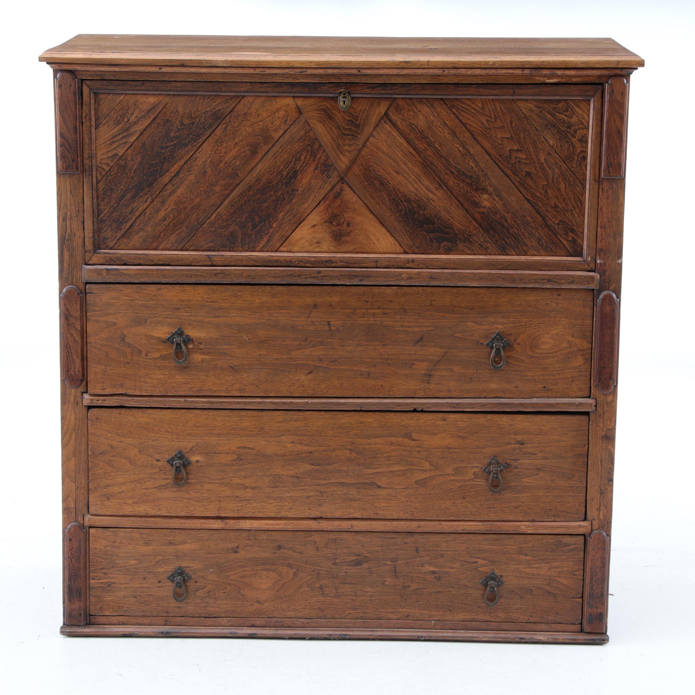 Antique Walnut Butler's Desk with Chest of Drawers