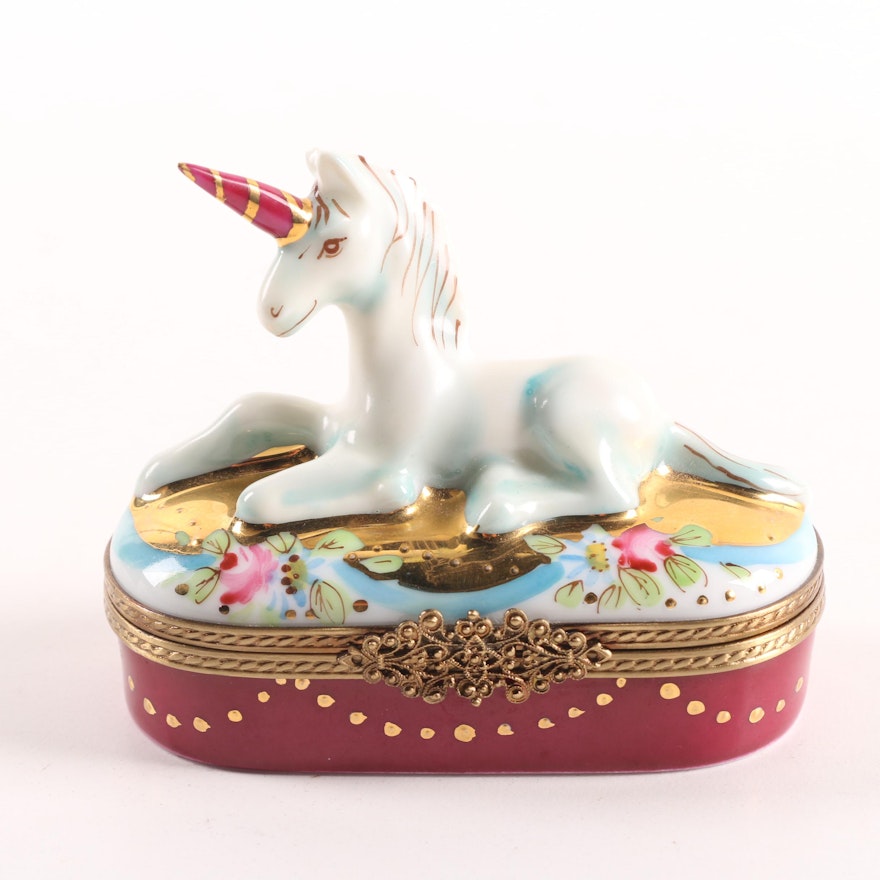 Gerard Ribierre Limoges Unicorn Porcelain Box