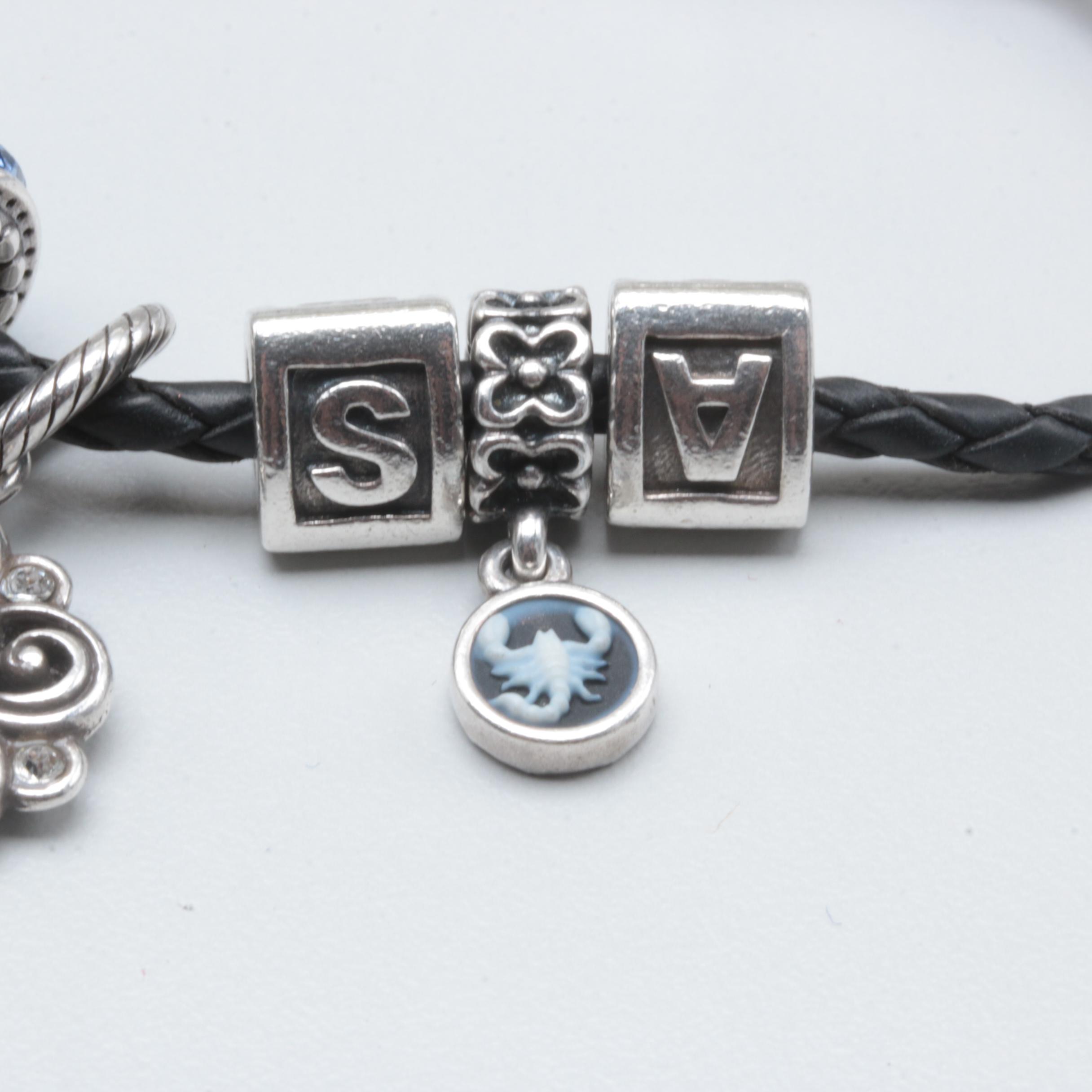 Pandora Sterling Silver and Costume Cubic Zirconia, Enamel and Onyx Bracelet