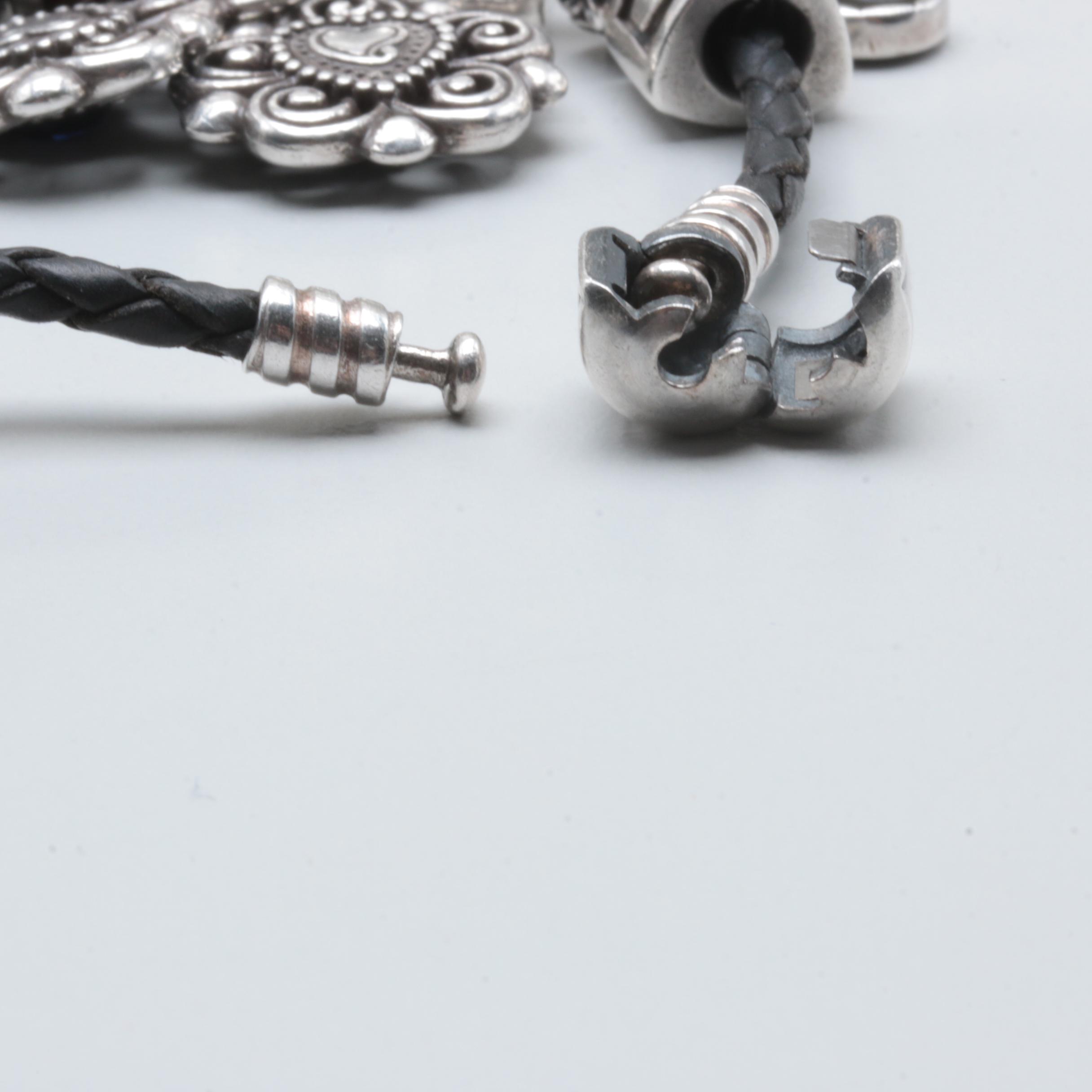 Pandora Sterling Silver and Costume Cubic Zirconia, Enamel and Onyx Bracelet