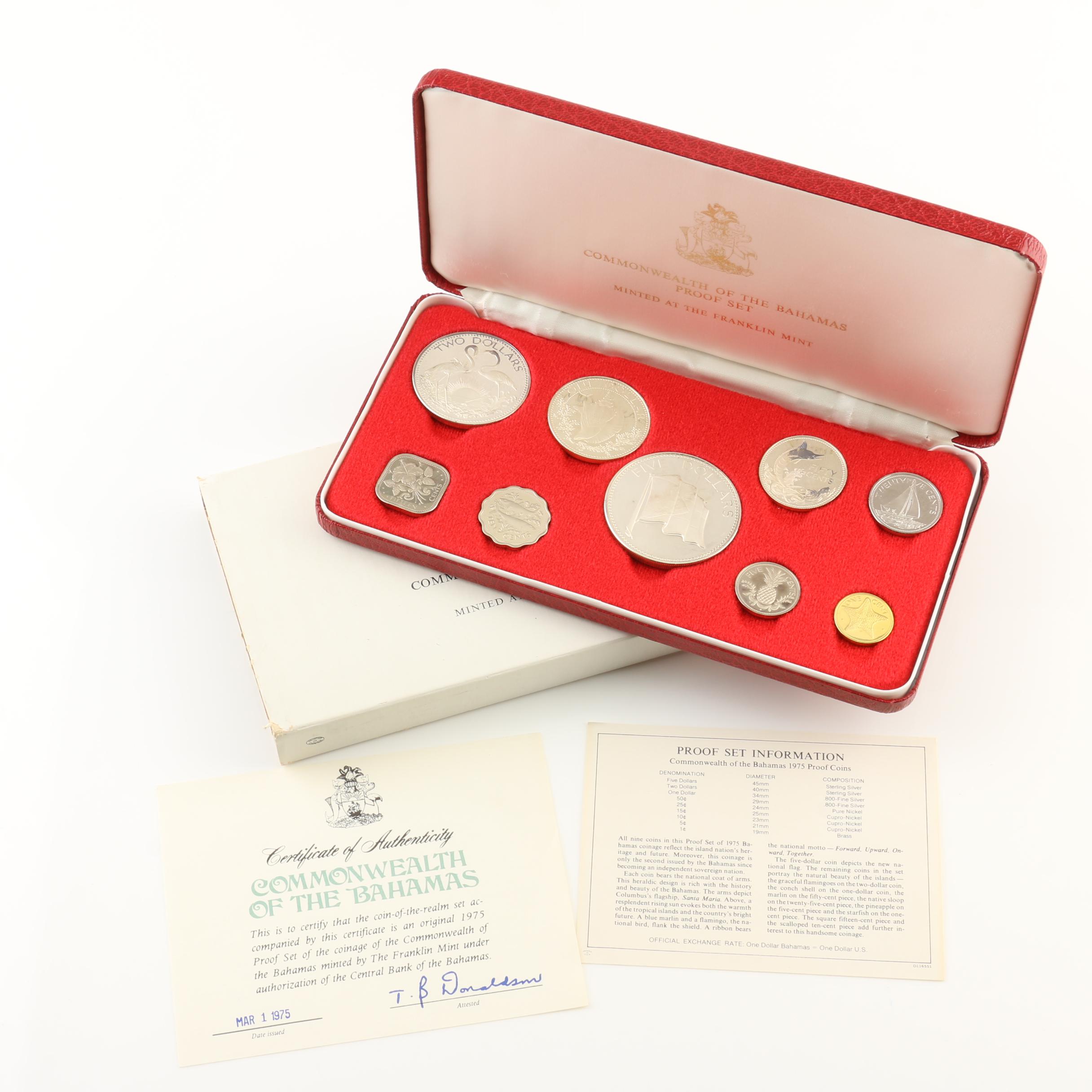 1975 Commonwealth of the Bahamas Proof Coin Set, Including Silver Coins