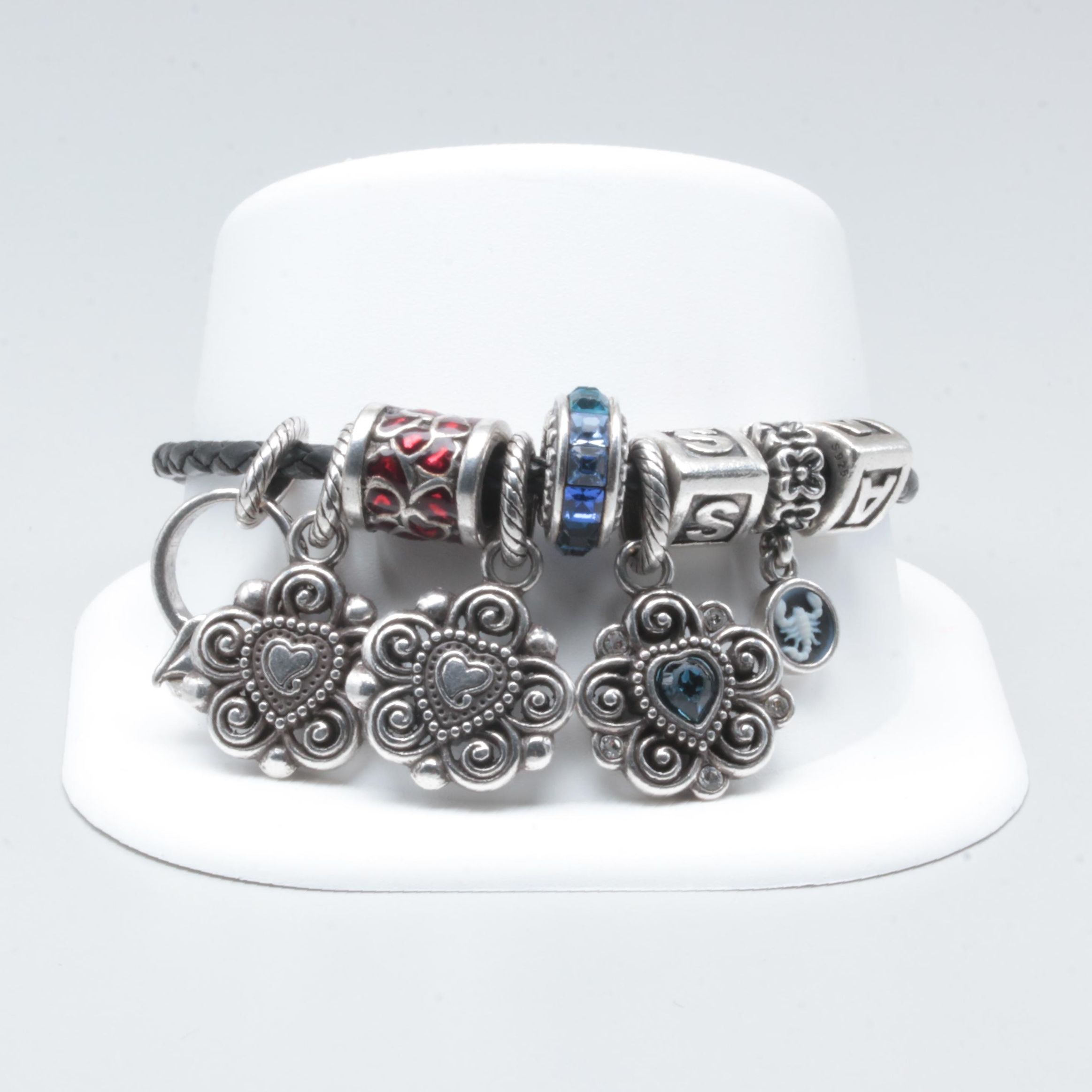 Pandora Sterling Silver and Costume Cubic Zirconia, Enamel and Onyx Bracelet