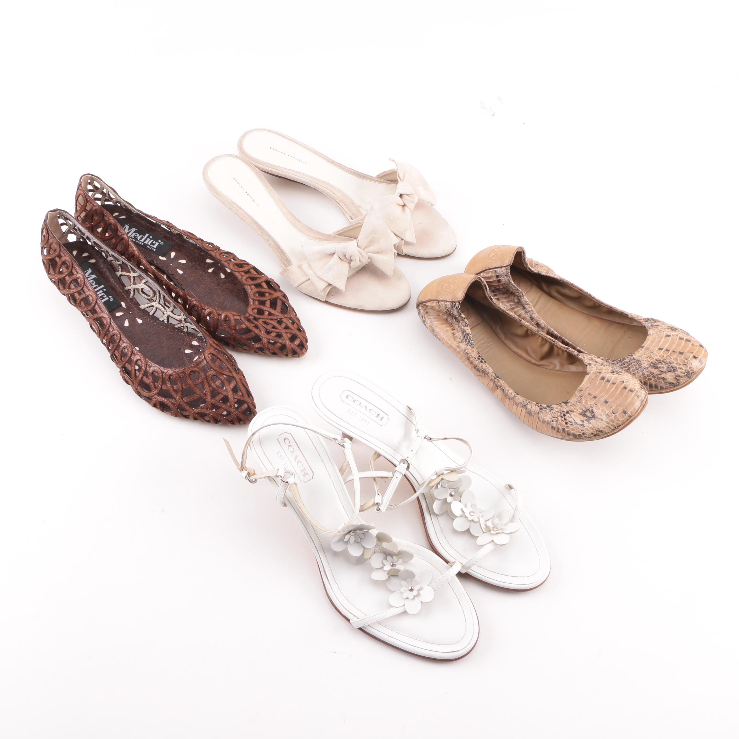 Tory Burch Snakeskin Ballet Flats and Coach Floral Sandals with Others