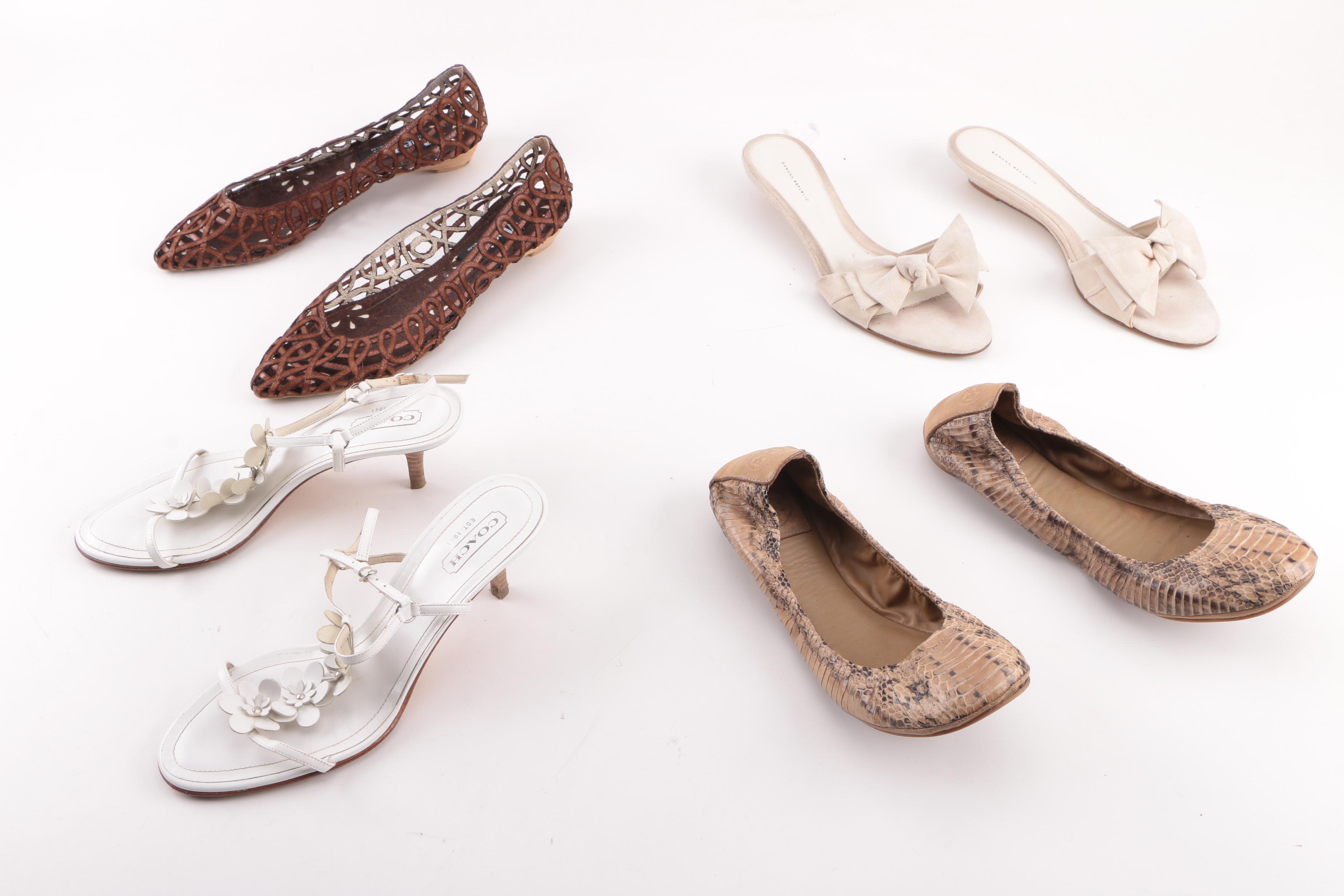 Tory Burch Snakeskin Ballet Flats and Coach Floral Sandals with Others