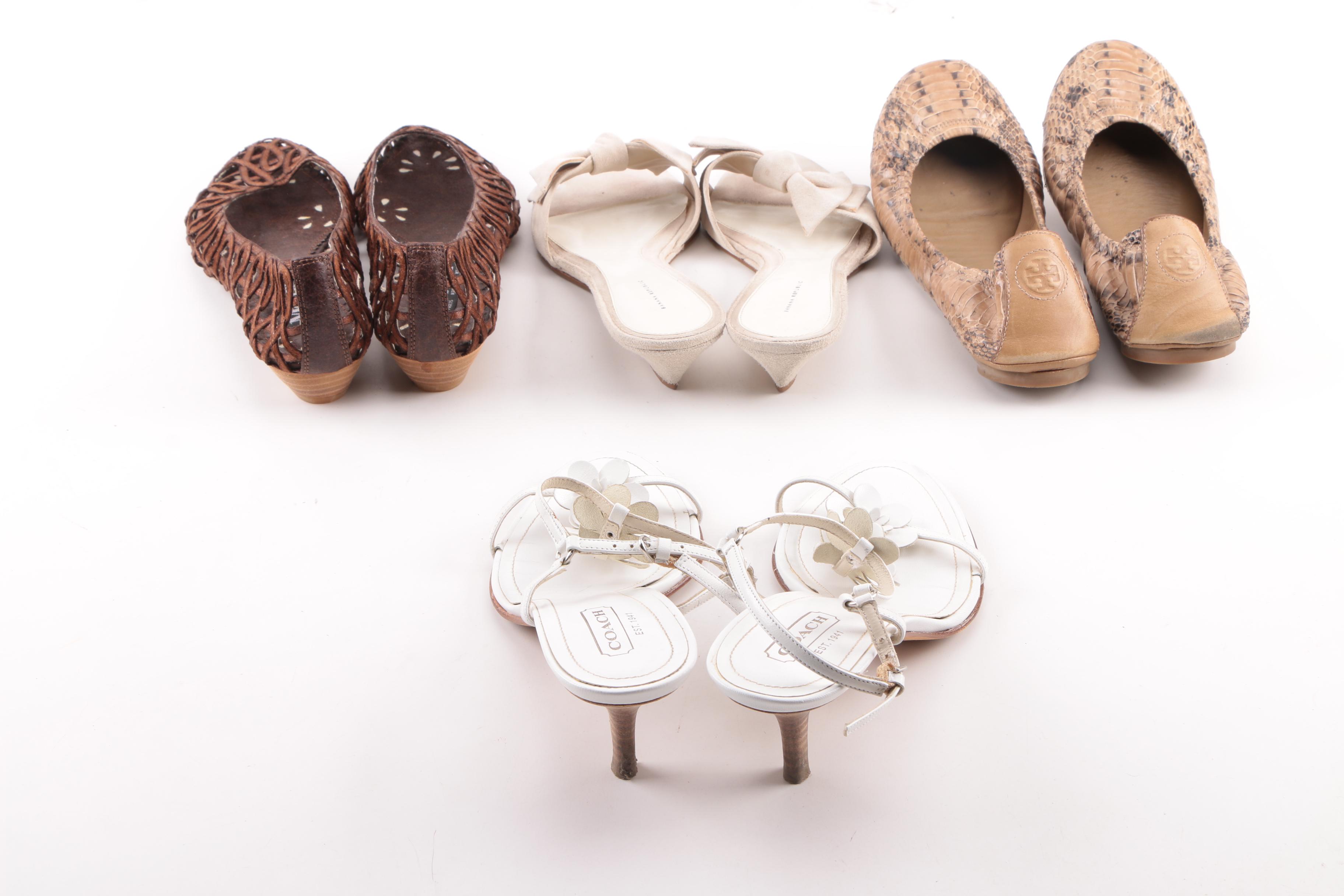 Tory Burch Snakeskin Ballet Flats and Coach Floral Sandals with Others