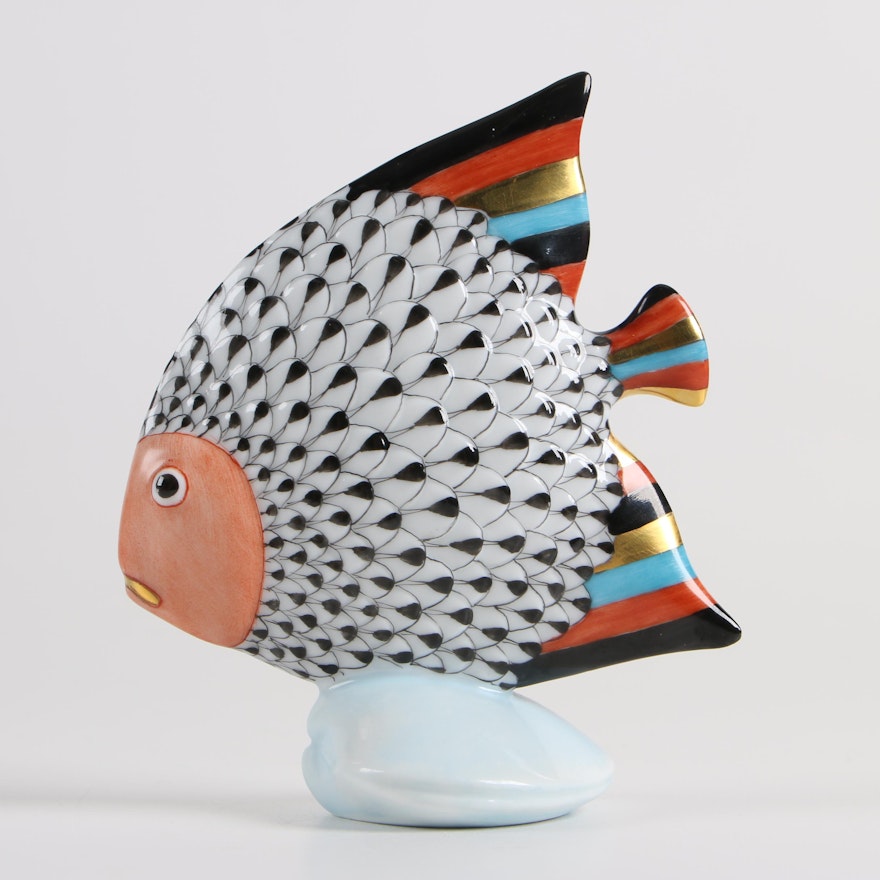 Herend "Fish on Shell" Hand-Painted Porcelain Figurine