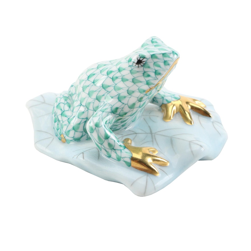 Herend Hungary "Frog on Lily Pad" Porcelain Figurine