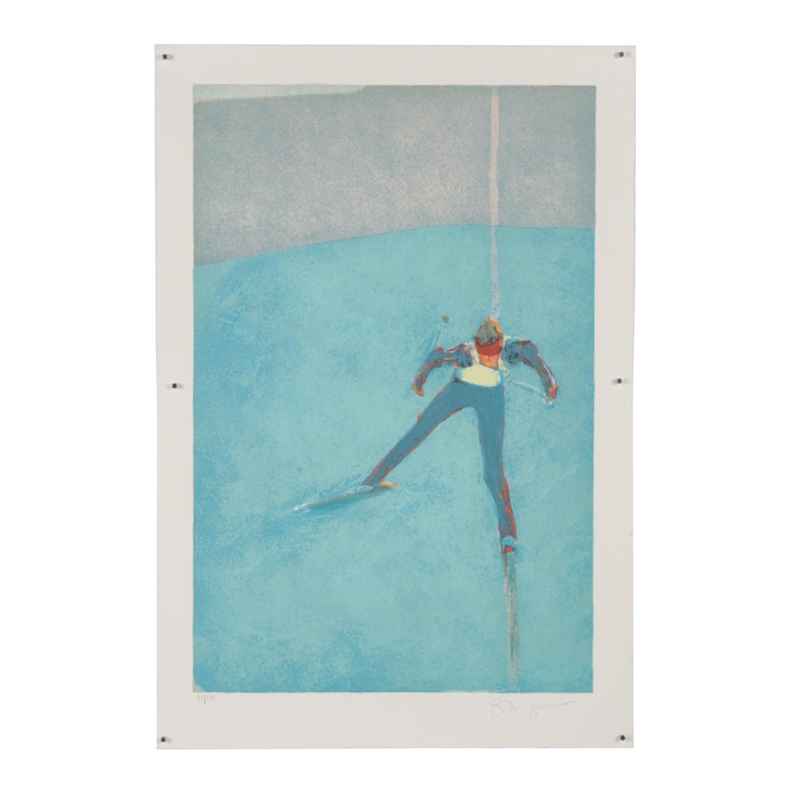 Stephen Kuzma Color Lithograph "Downhill Skiing"