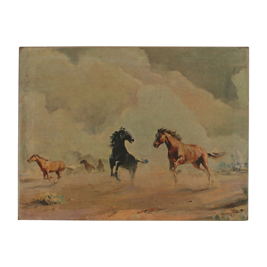 Late 20th Century Offset Lithograph after Rico Tomaso "Mustangs"