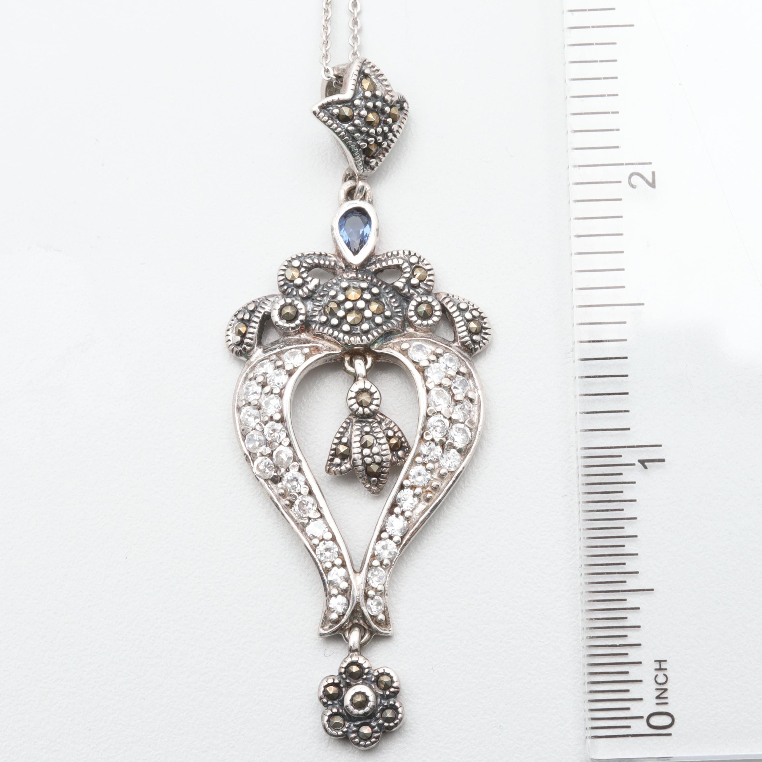 Sterling Silver Iolite, Cubic Zirconia, and Pyrite Necklace