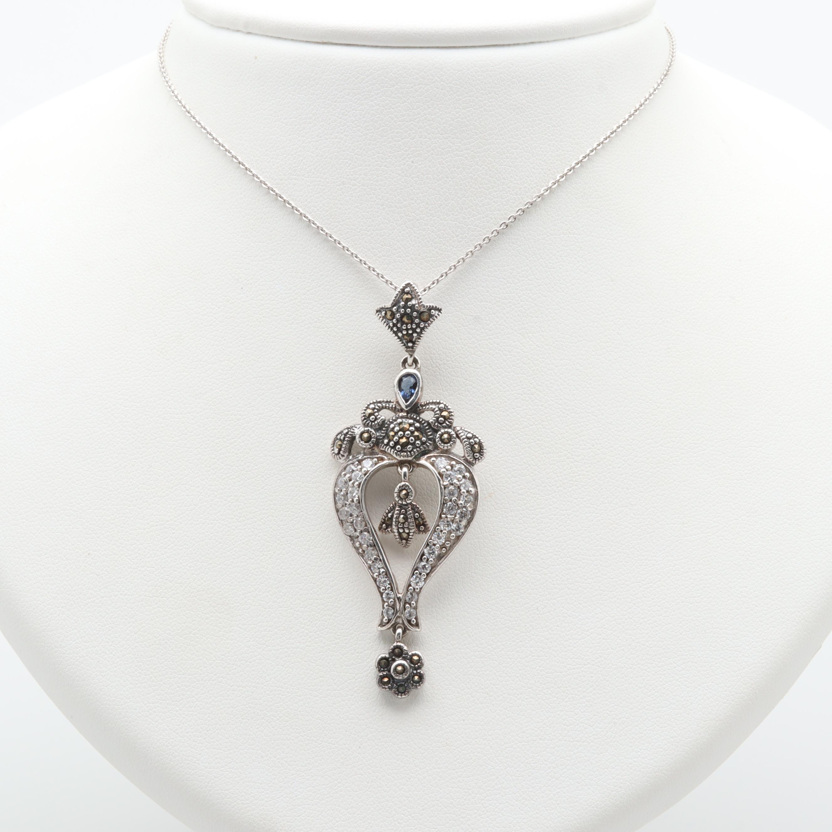 Sterling Silver Iolite, Cubic Zirconia, and Pyrite Necklace