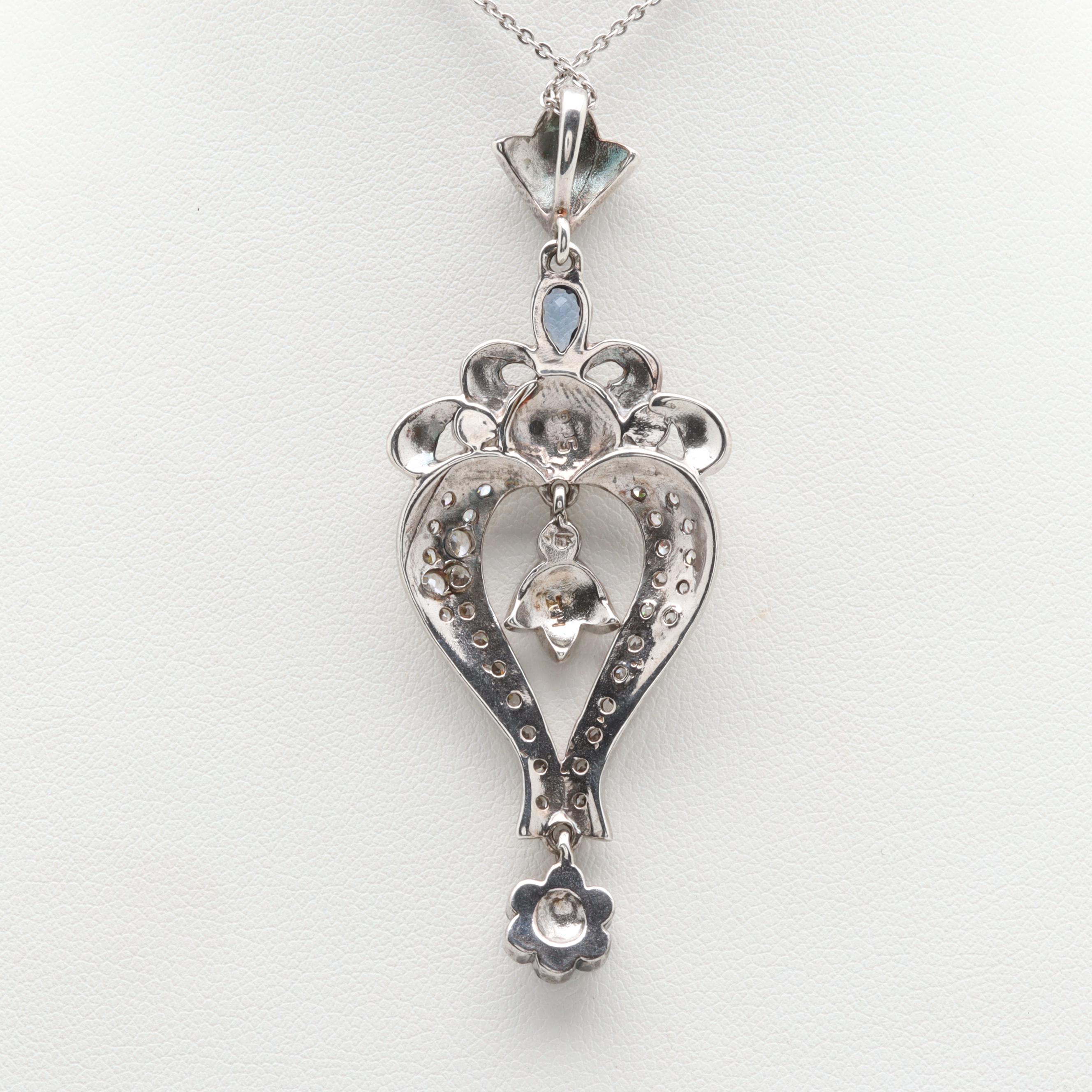 Sterling Silver Iolite, Cubic Zirconia, and Pyrite Necklace