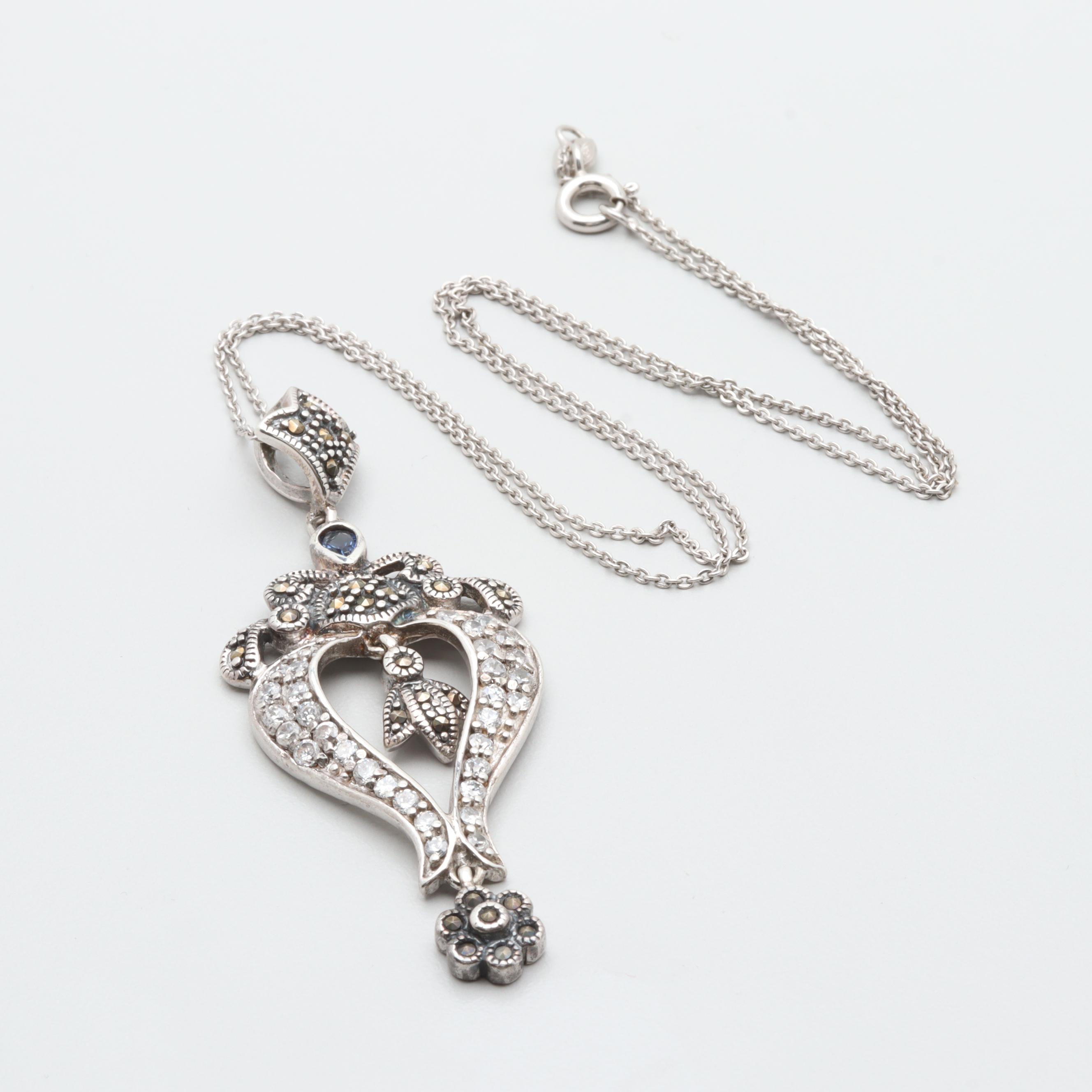 Sterling Silver Iolite, Cubic Zirconia, and Pyrite Necklace