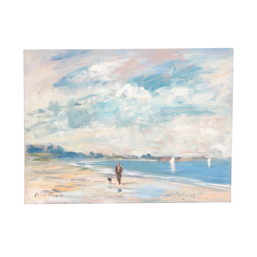 Nino Pippa Oil Painting "South Carolina - Best Friends Walk By the Seaside"