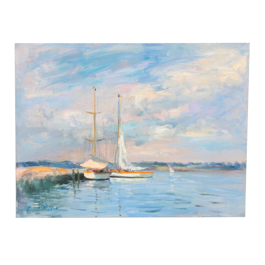 Nino Pippa Oil Painting "France, Sailboats on the Oise River"