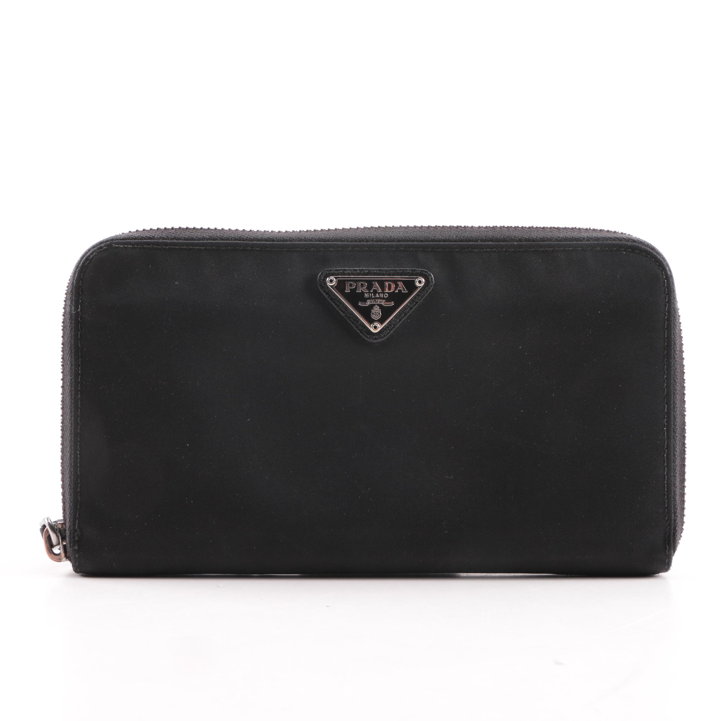 Prada Black Nylon Zip Around Wallet