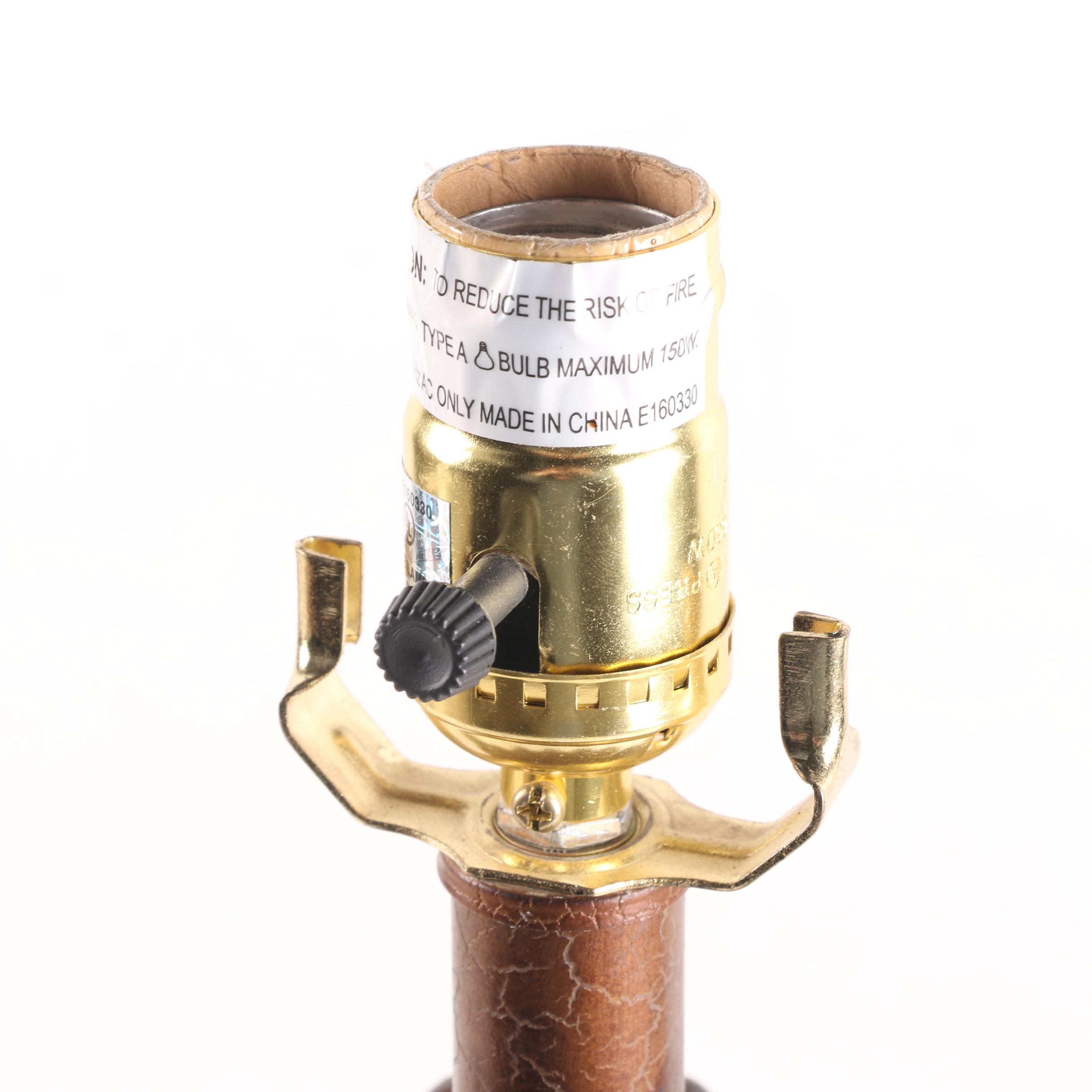 Berman Craquelure Finish Torch Style Table Lamps with Tassel Accented Shades