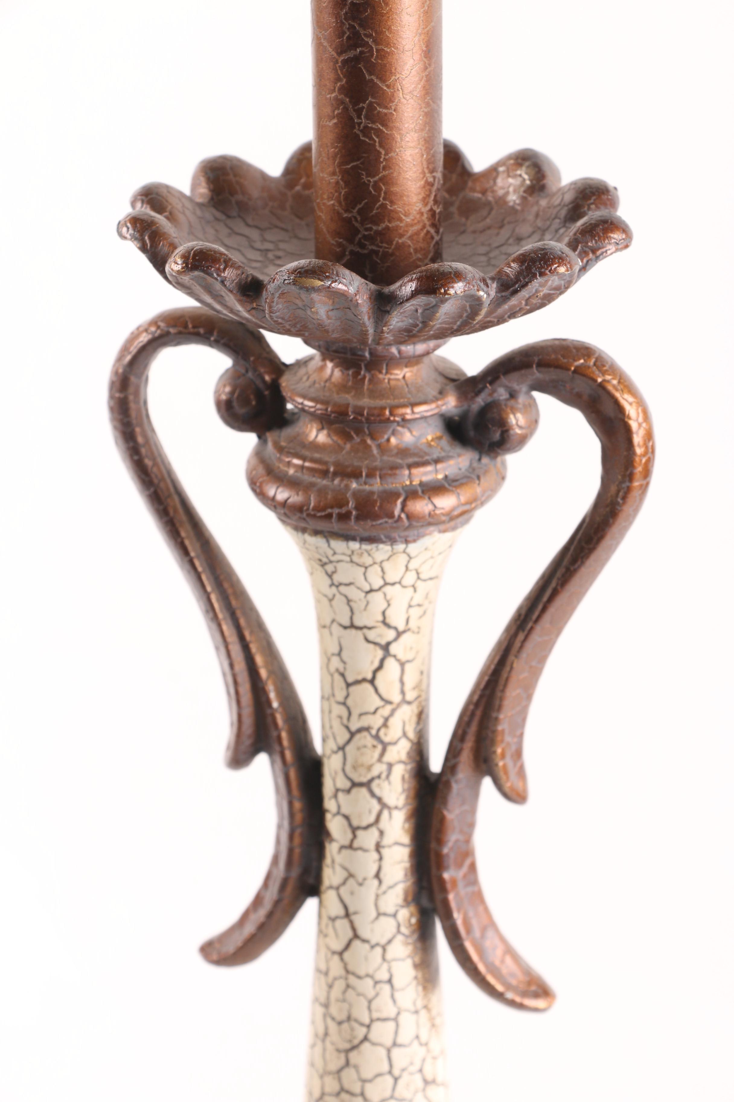 Berman Craquelure Finish Torch Style Table Lamps with Tassel Accented Shades