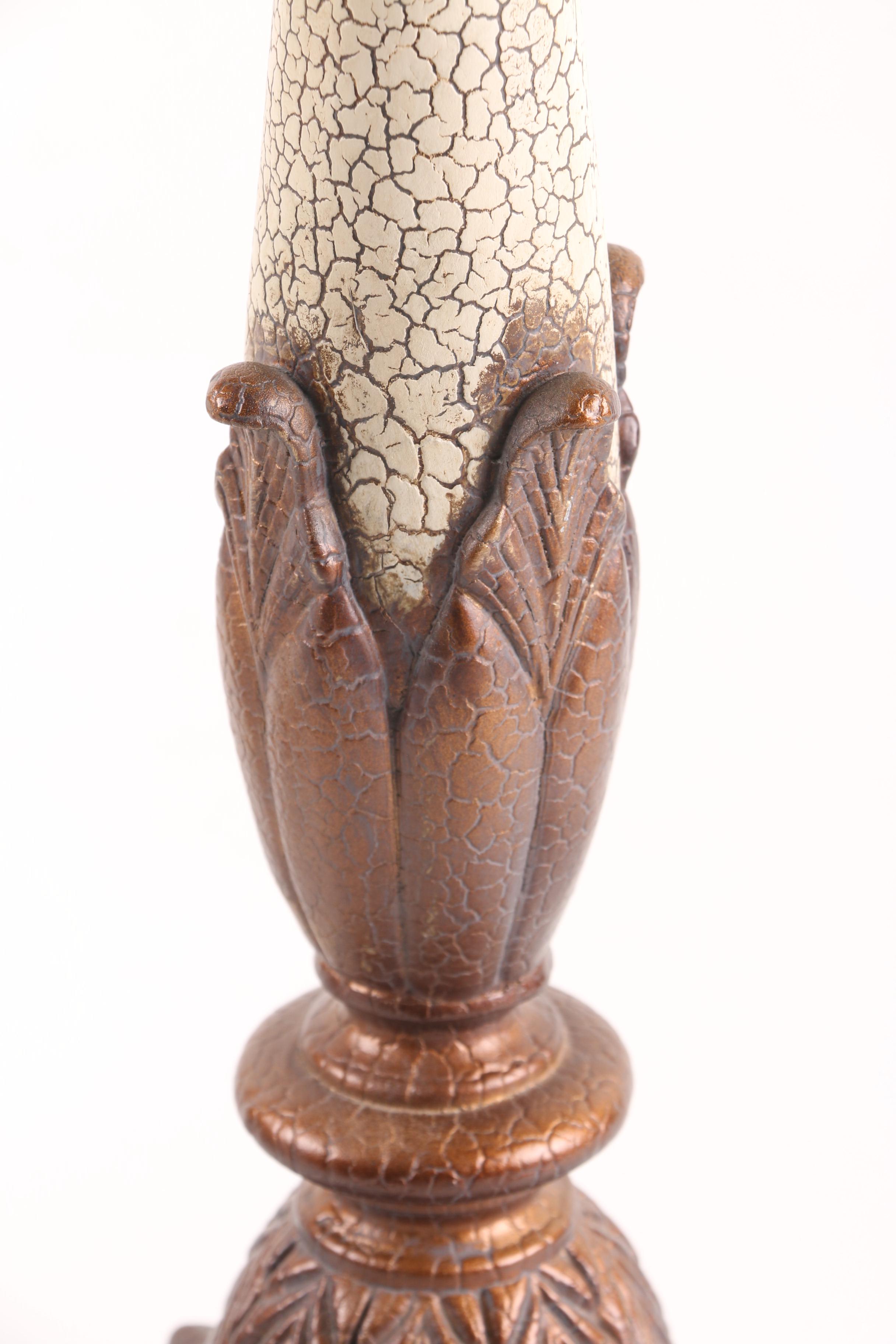 Berman Craquelure Finish Torch Style Table Lamps with Tassel Accented Shades