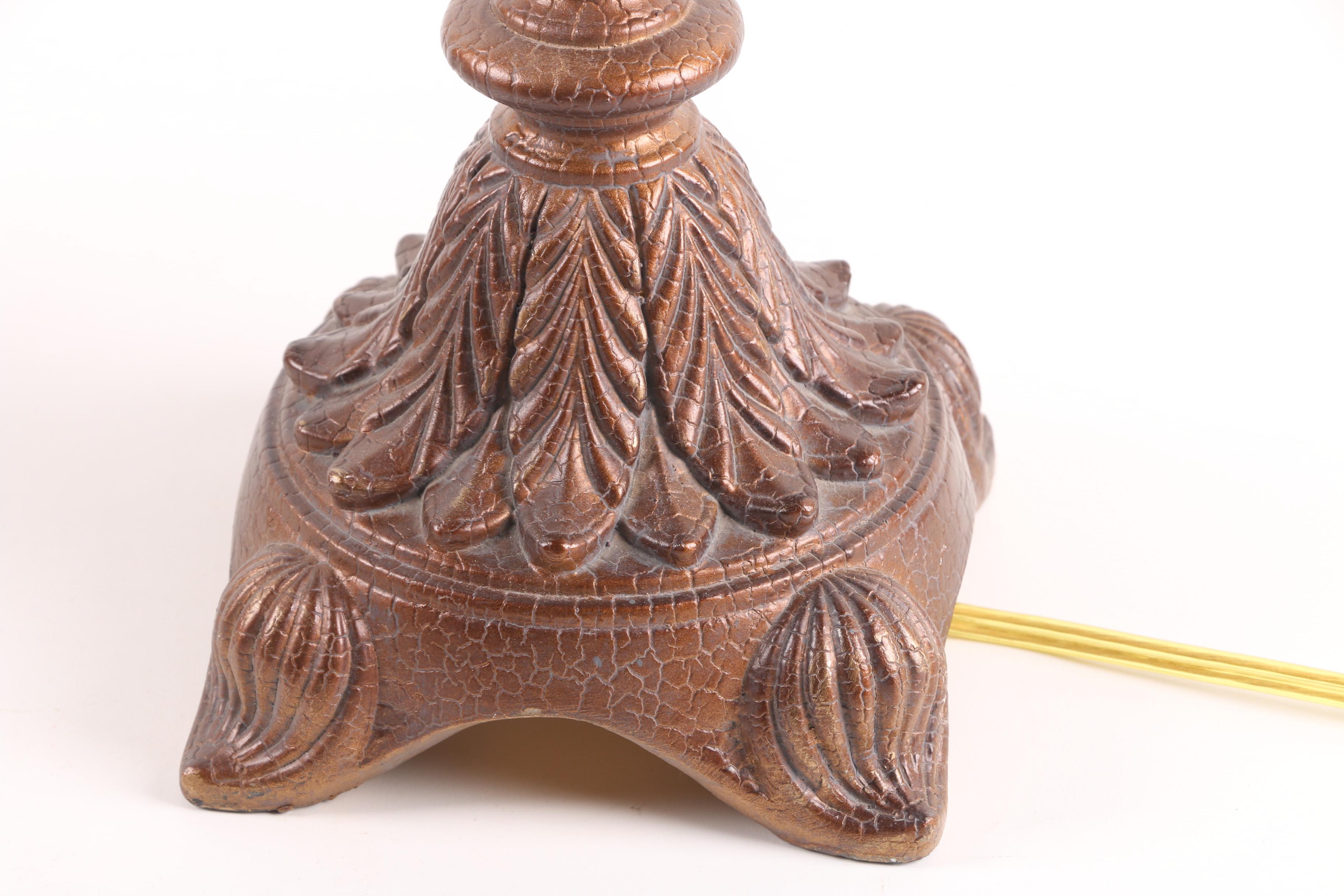 Berman Craquelure Finish Torch Style Table Lamps with Tassel Accented Shades