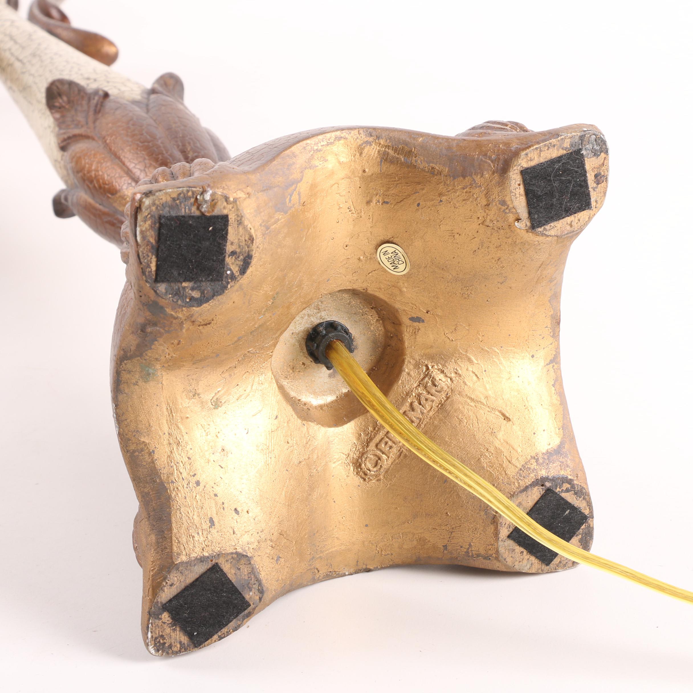 Berman Craquelure Finish Torch Style Table Lamps with Tassel Accented Shades