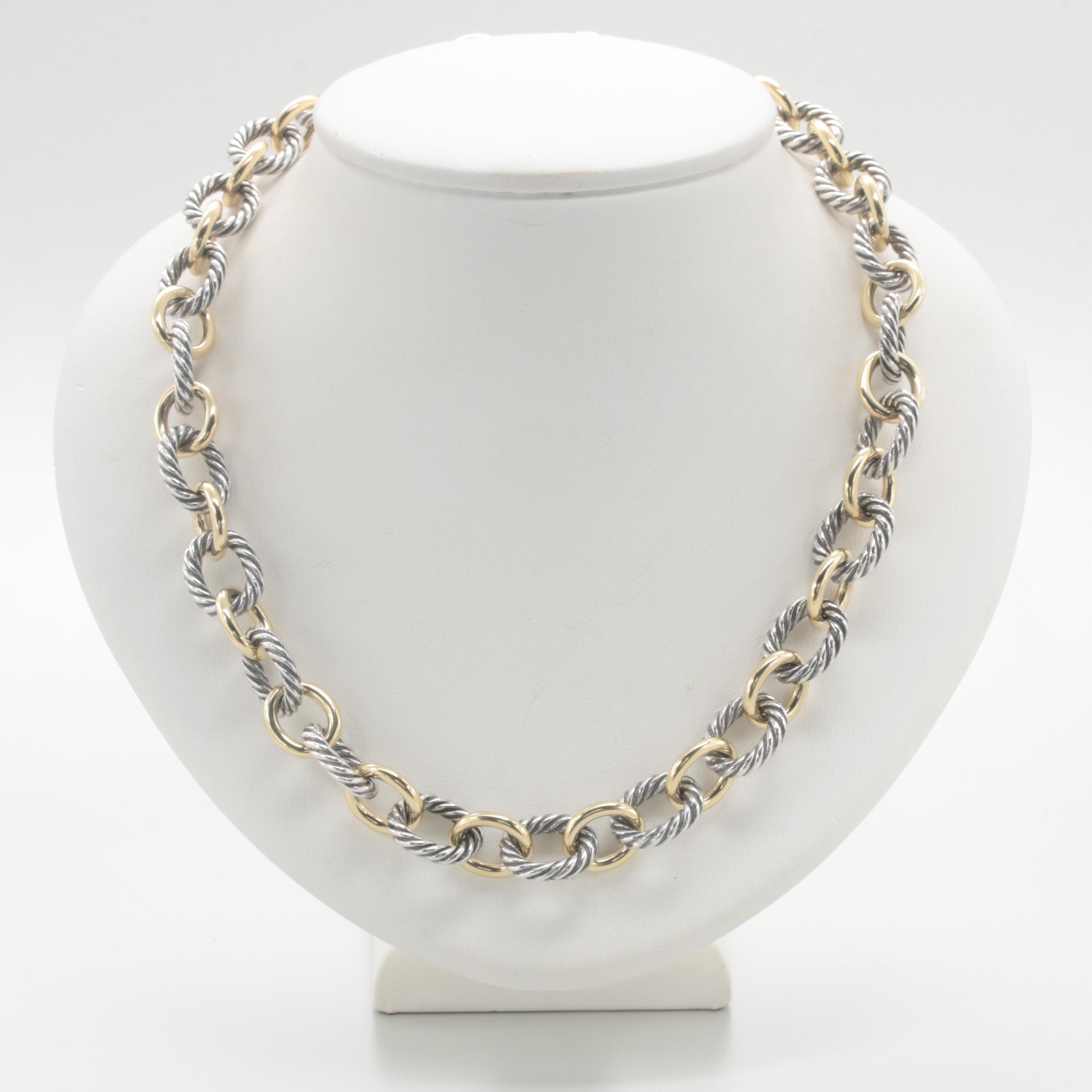 David Yurman Sterling Silver and 18K Yellow Gold Large Oval Link Chain Necklace