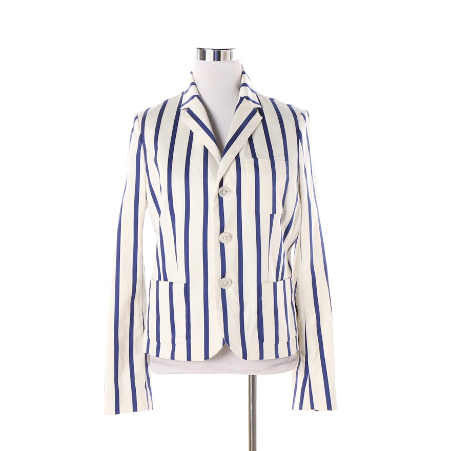 Women's Polo Ralph Lauren Blue and White Striped Cotton Jacket