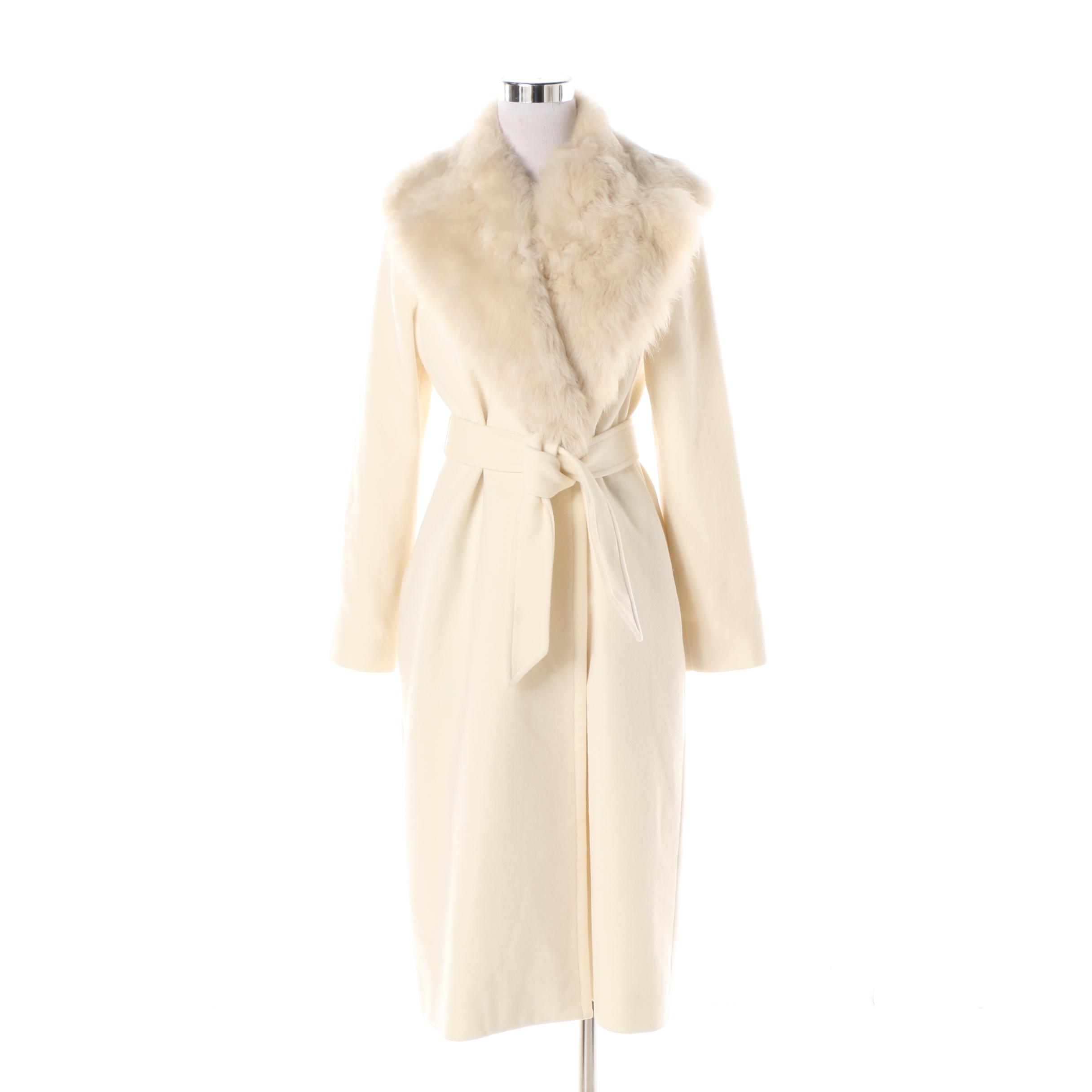 Women's Polo Ralph Lauren Cream Wool Blend Princess Coat with Shearling Collar