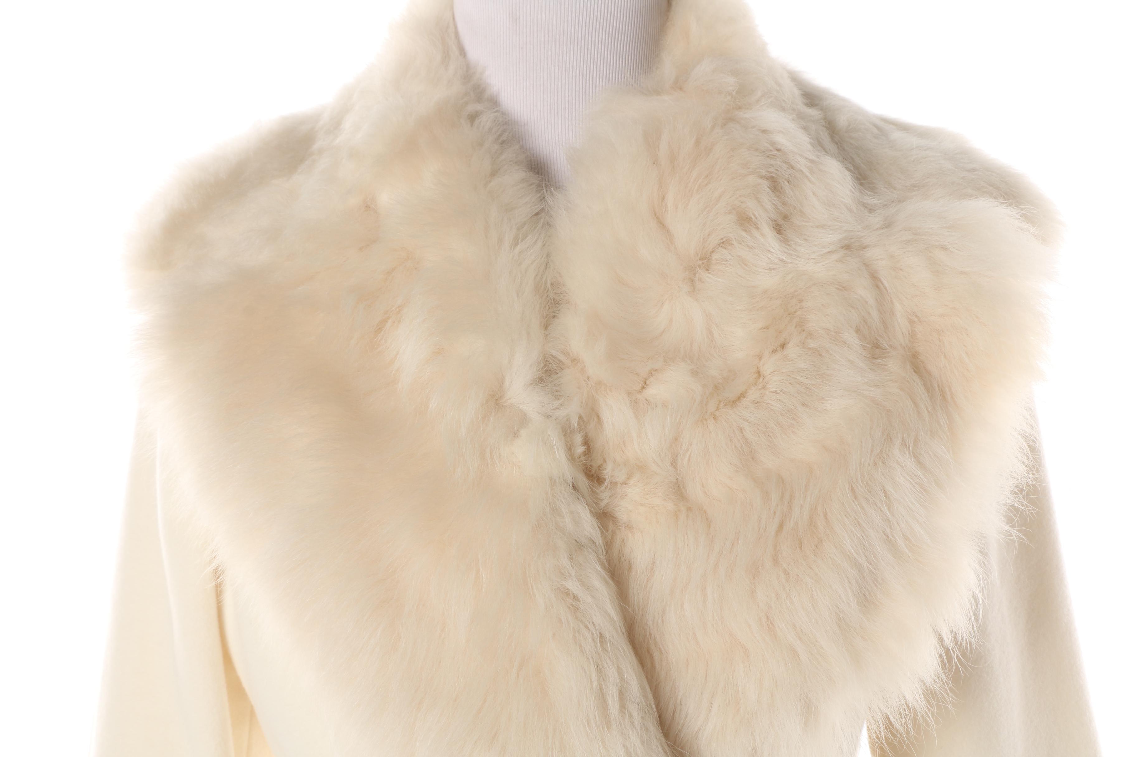 Women's Polo Ralph Lauren Cream Wool Blend Princess Coat with Shearling Collar