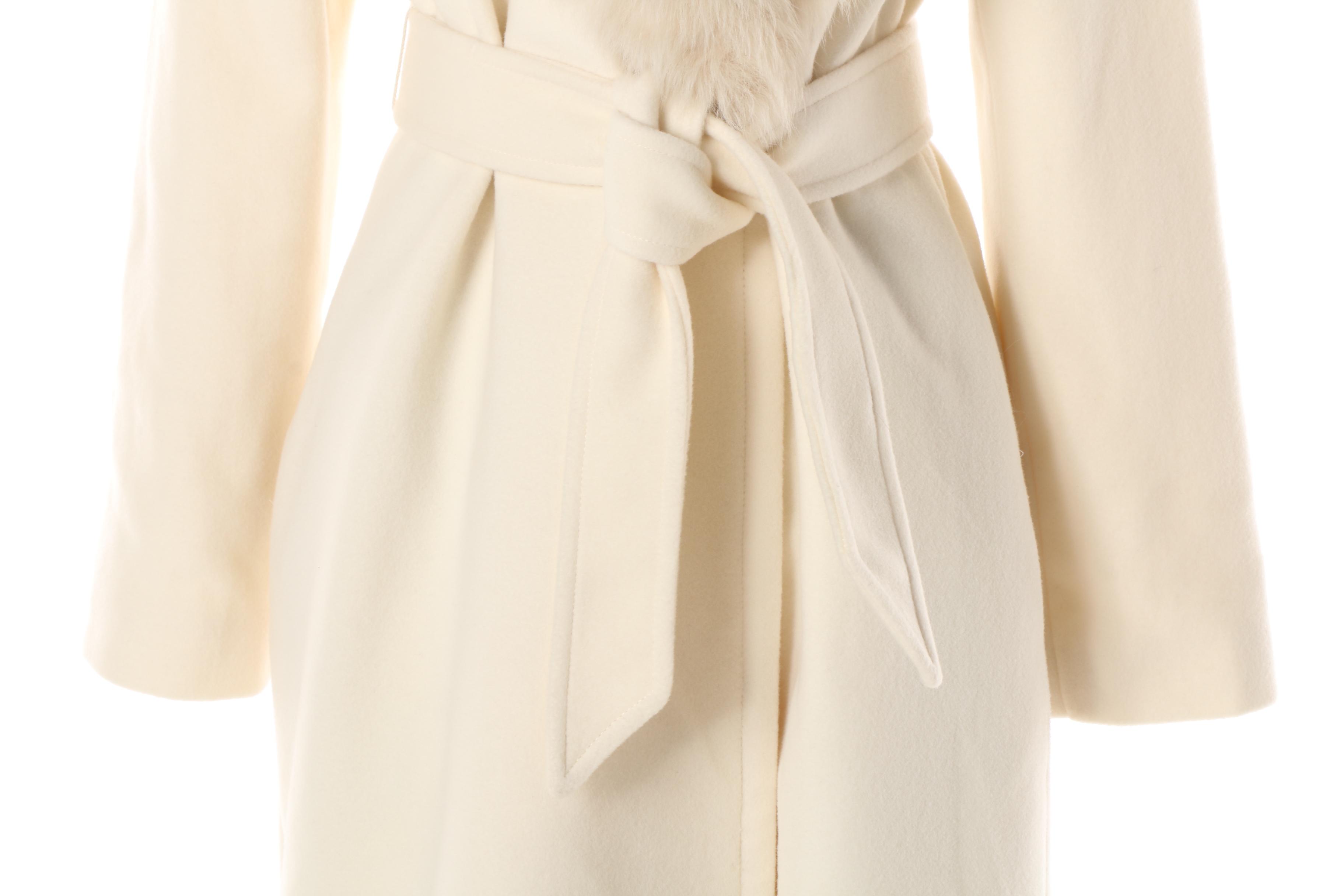 Women's Polo Ralph Lauren Cream Wool Blend Princess Coat with Shearling Collar