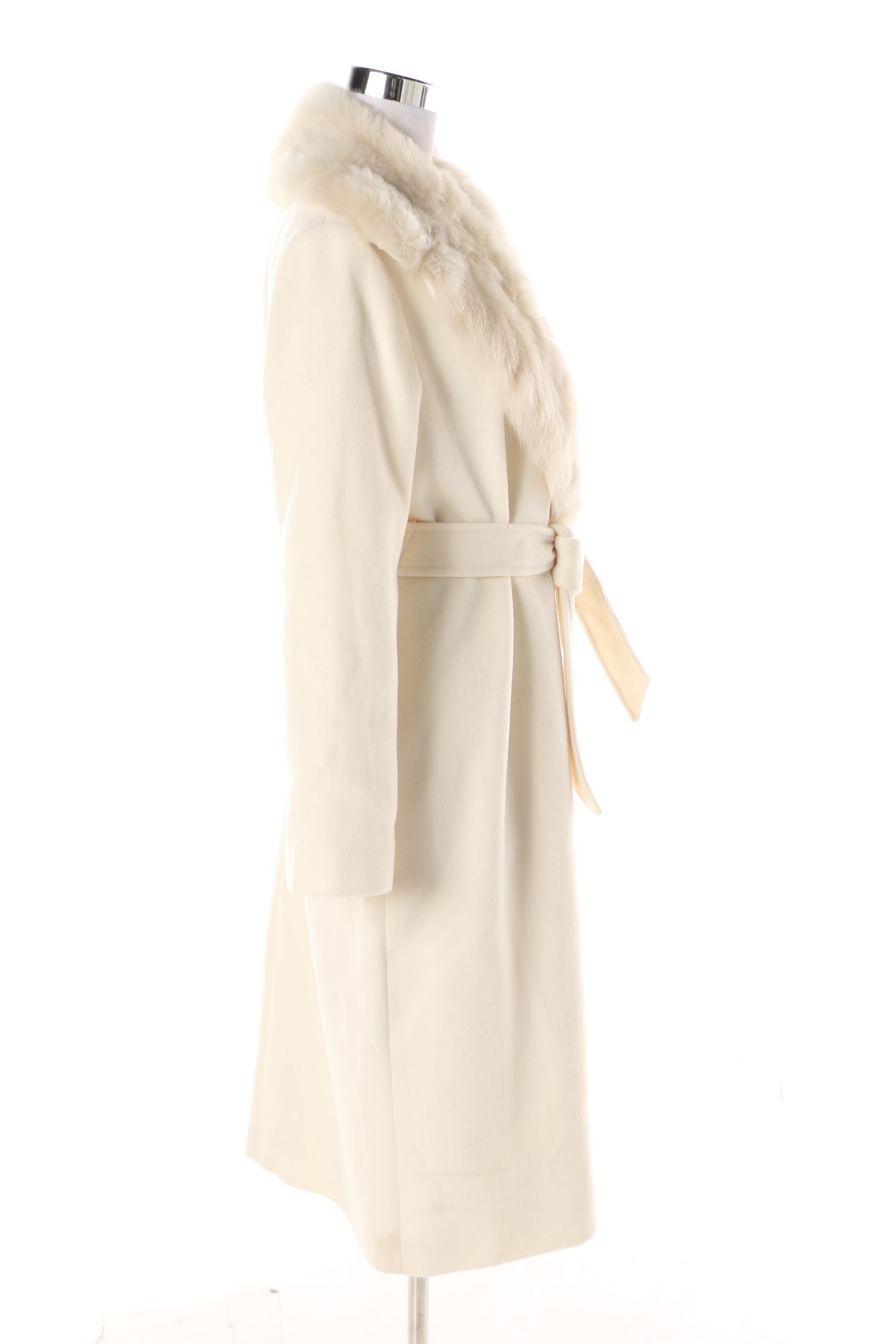 Women's Polo Ralph Lauren Cream Wool Blend Princess Coat with Shearling Collar