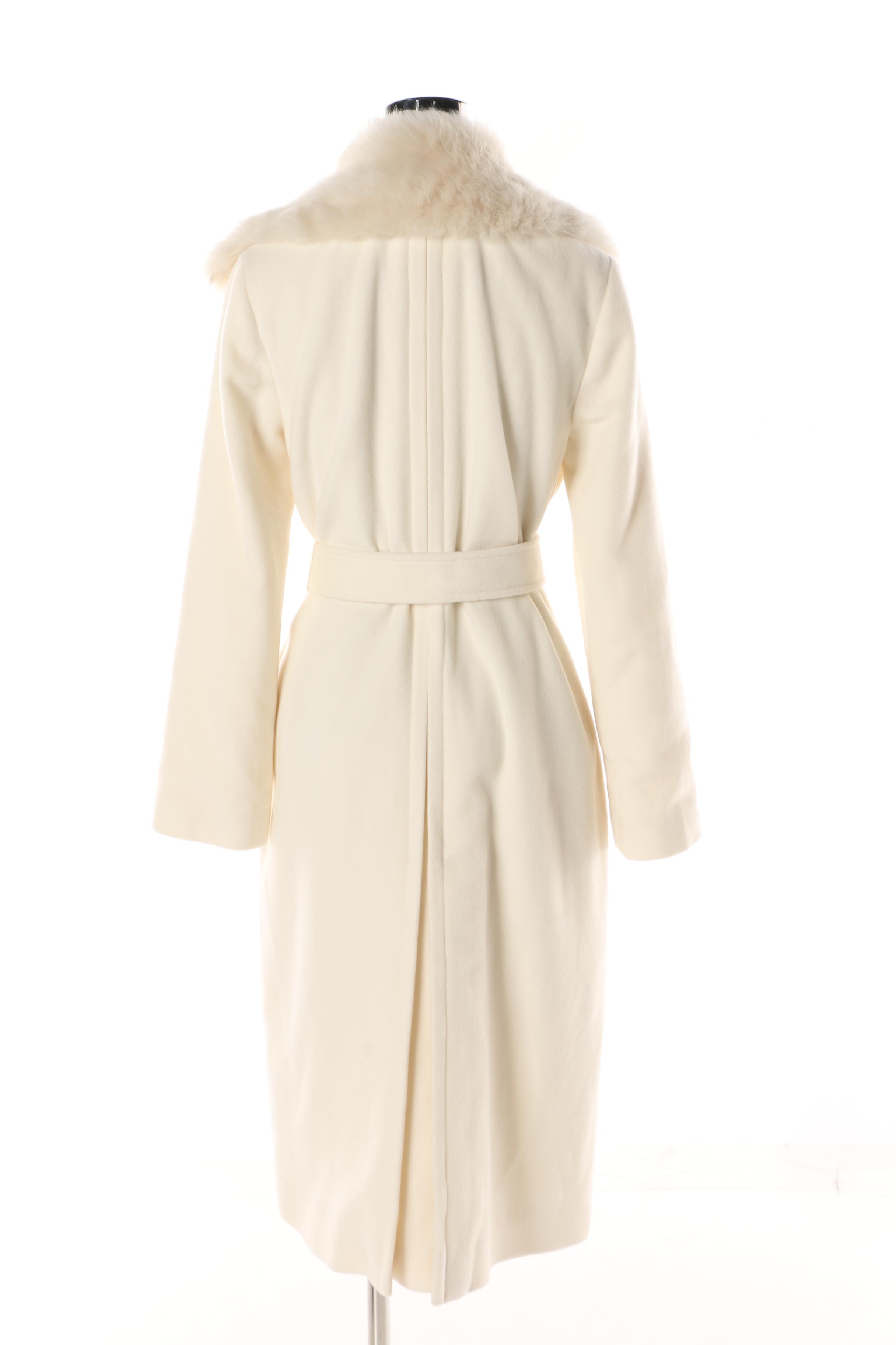 Women's Polo Ralph Lauren Cream Wool Blend Princess Coat with Shearling Collar