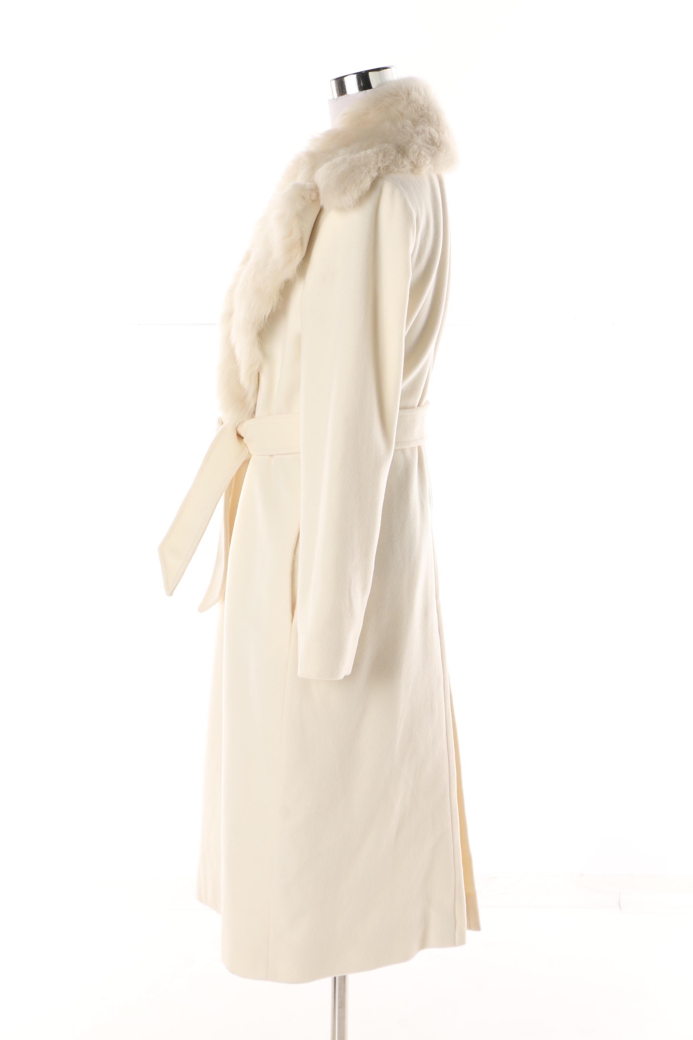 Women's Polo Ralph Lauren Cream Wool Blend Princess Coat with Shearling Collar