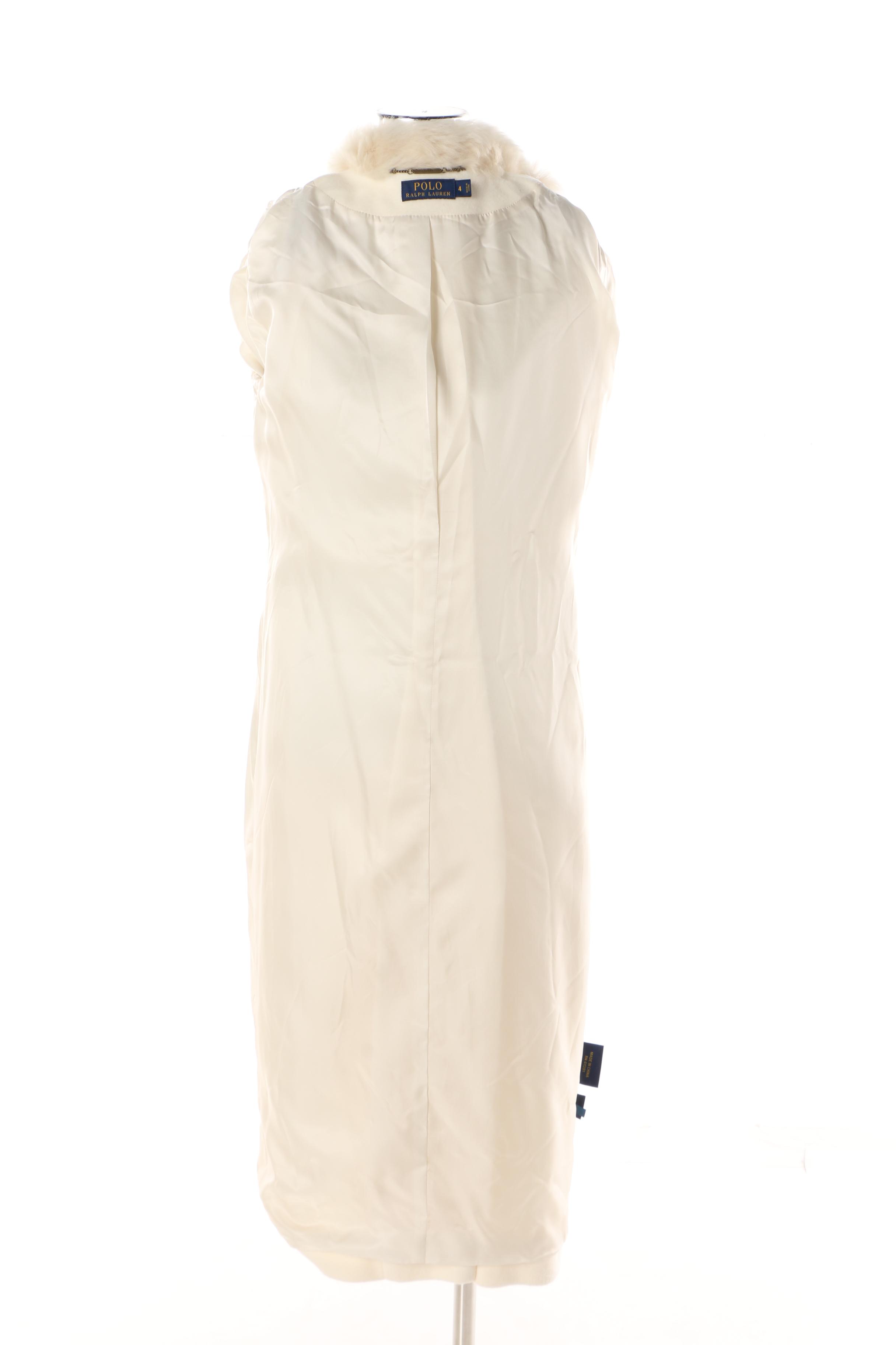 Women's Polo Ralph Lauren Cream Wool Blend Princess Coat with Shearling Collar