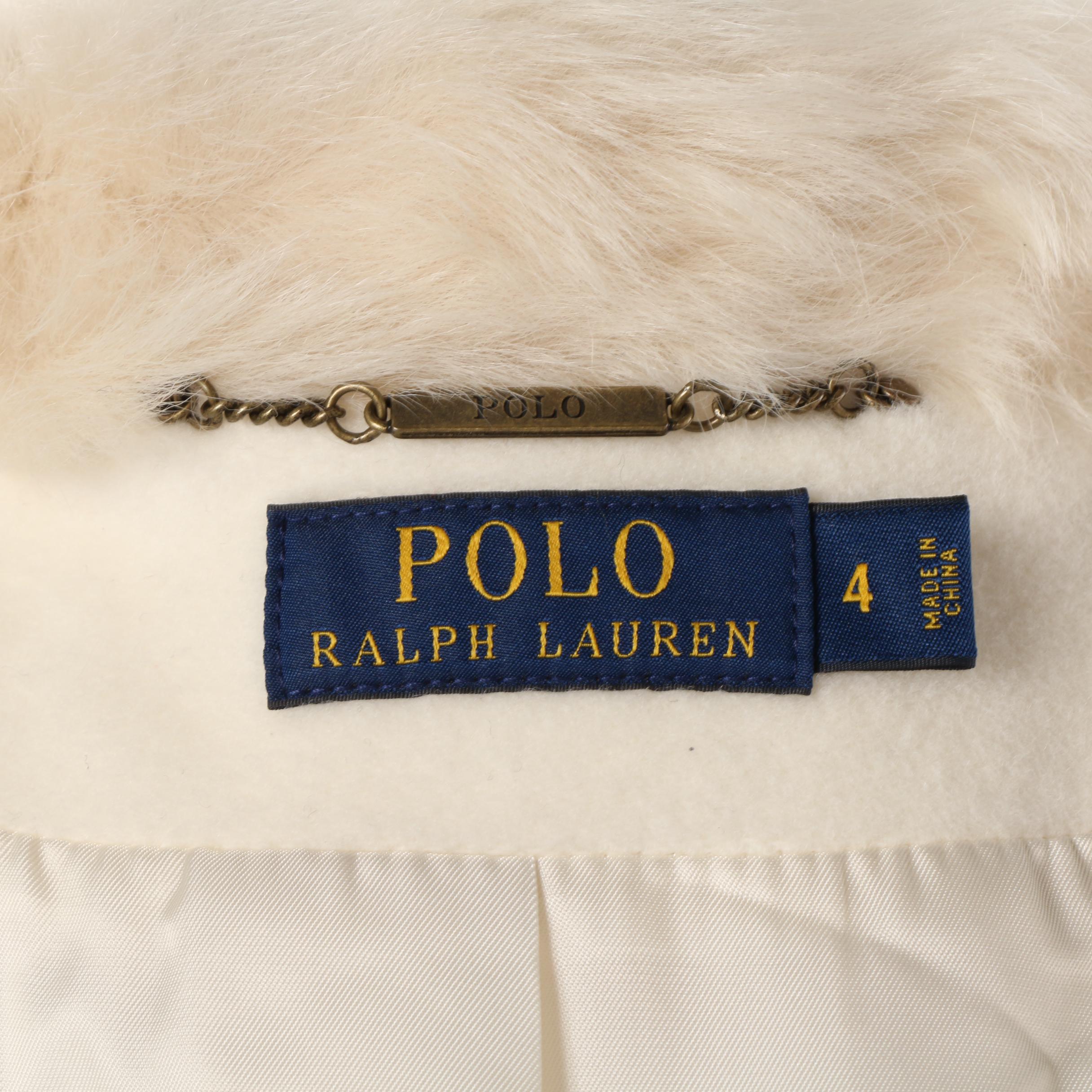 Women's Polo Ralph Lauren Cream Wool Blend Princess Coat with Shearling Collar