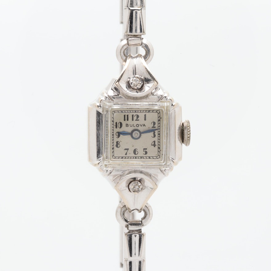 Bulova 14K White Gold Diamond Wristwatch