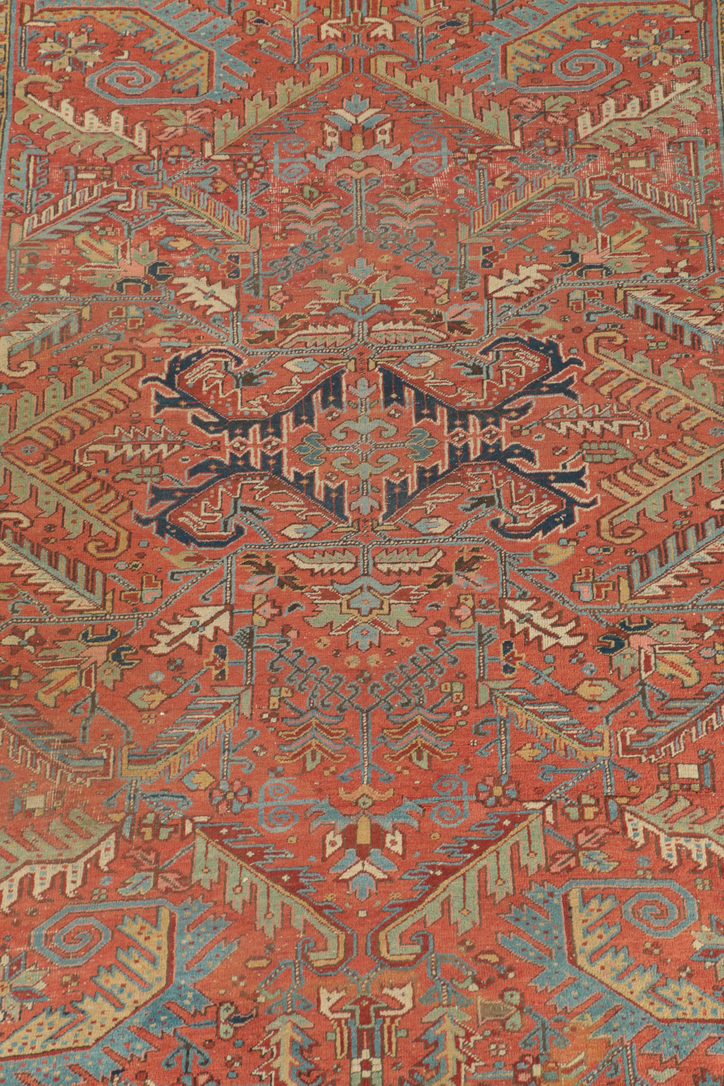 Semi-Antique Hand-Knotted Persian Heriz Wool Area Rug
