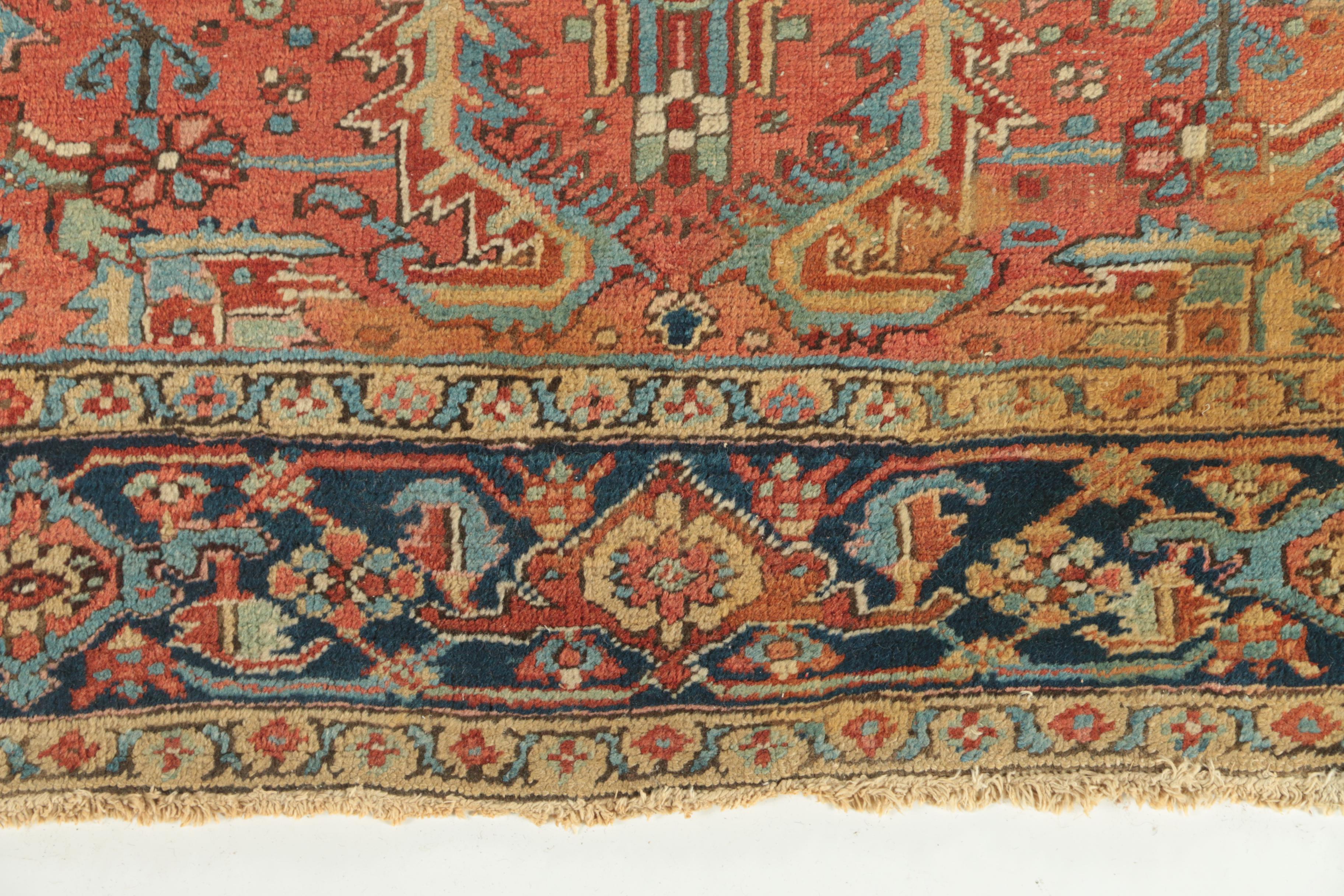 Semi-Antique Hand-Knotted Persian Heriz Wool Area Rug