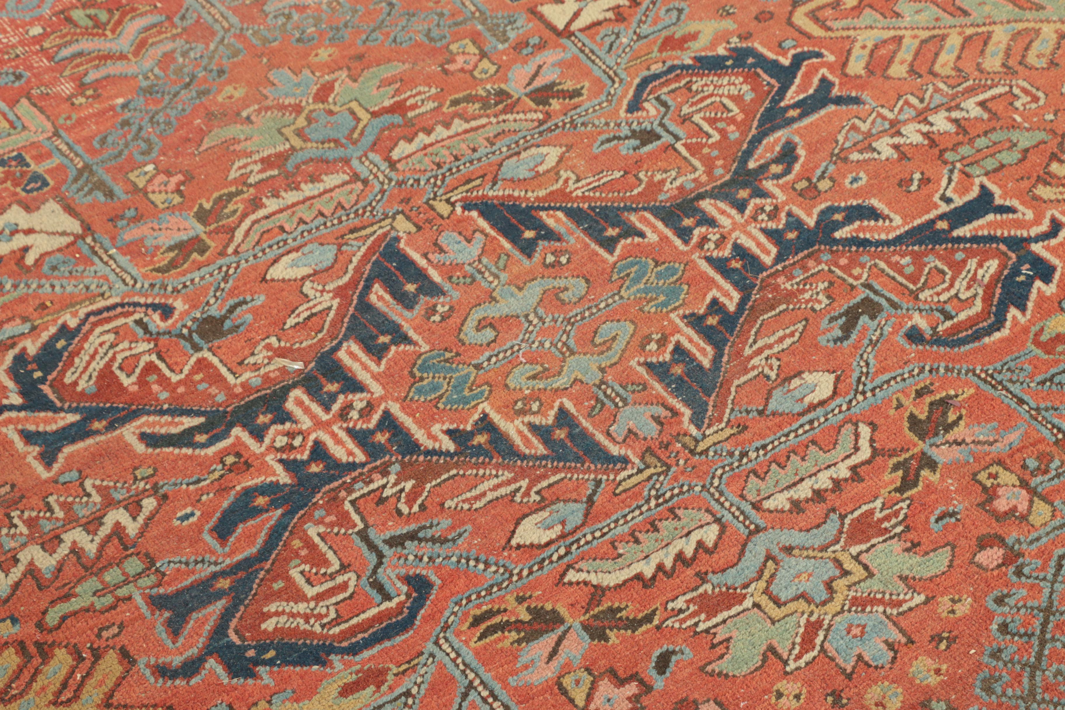 Semi-Antique Hand-Knotted Persian Heriz Wool Area Rug