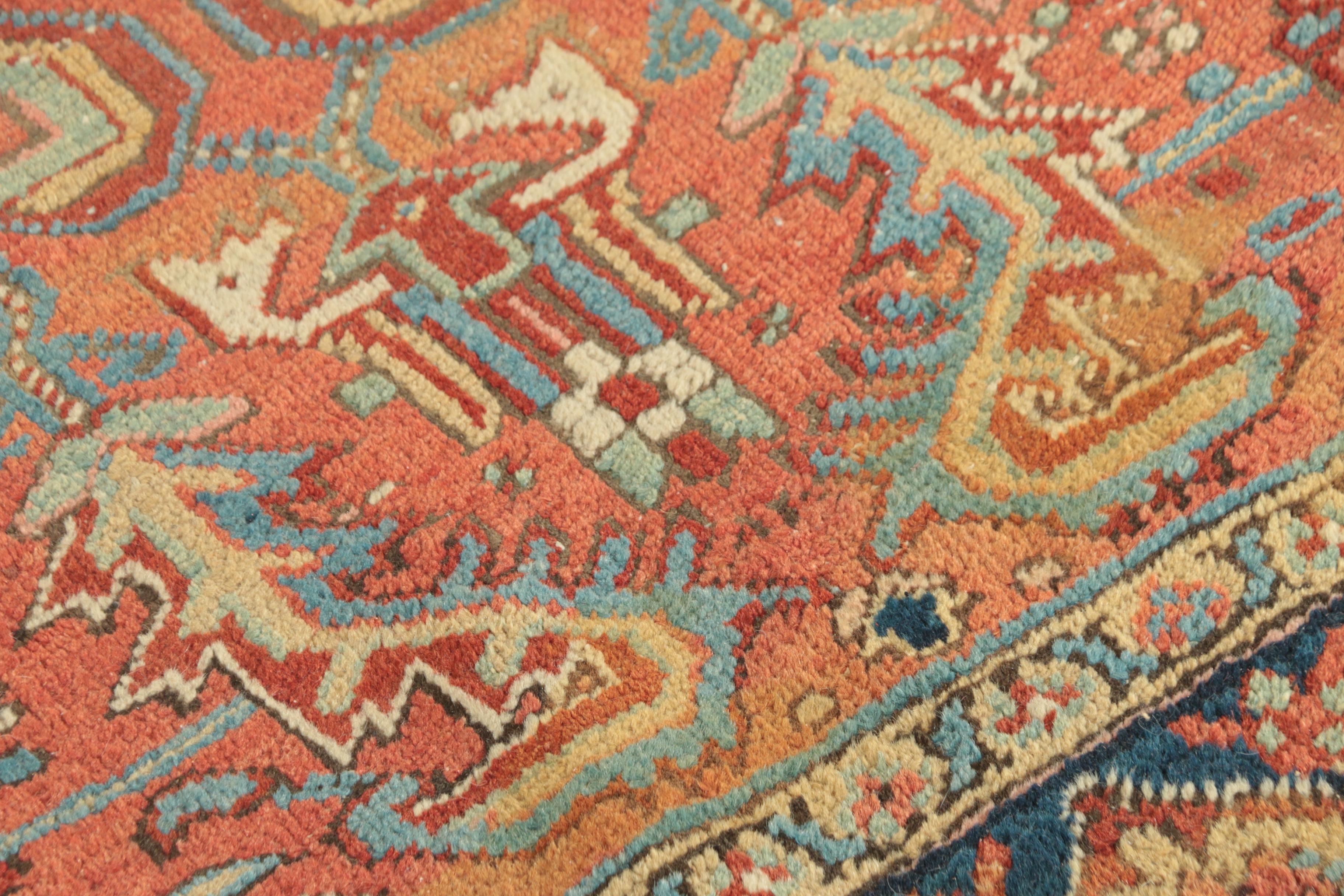 Semi-Antique Hand-Knotted Persian Heriz Wool Area Rug