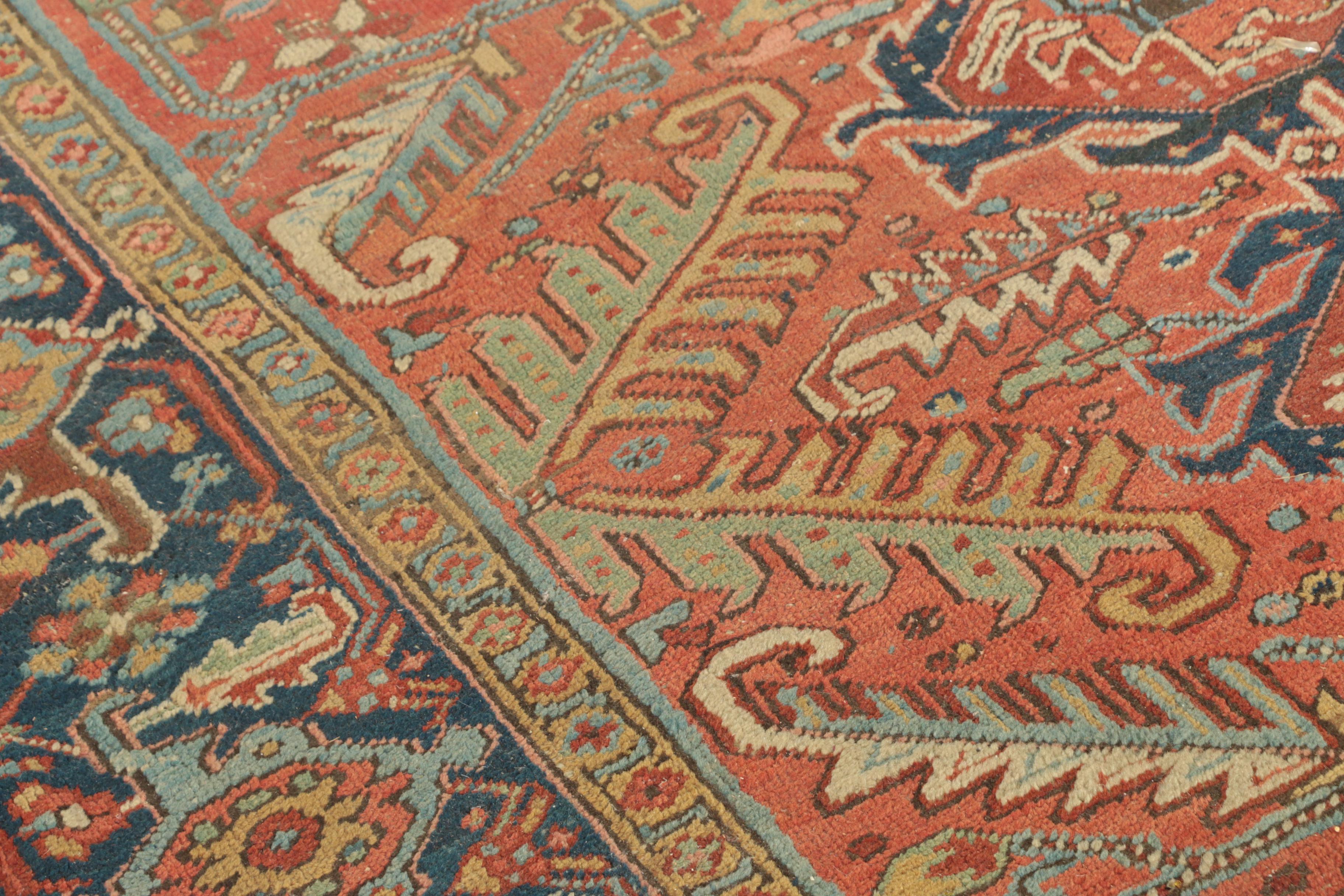 Semi-Antique Hand-Knotted Persian Heriz Wool Area Rug