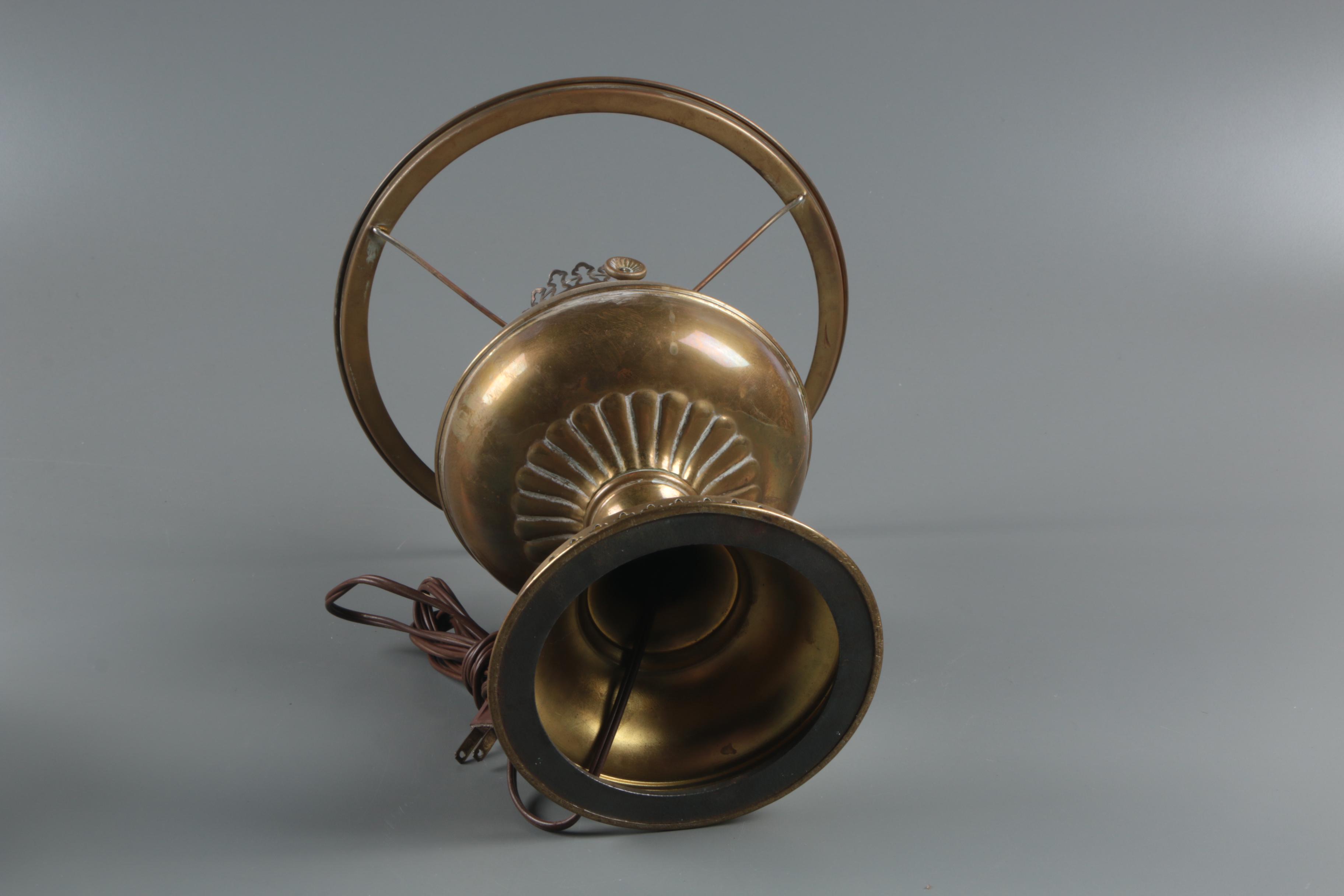 Converted Victorian Brass Oil Lamp with Hobnail Milk Glass Shade