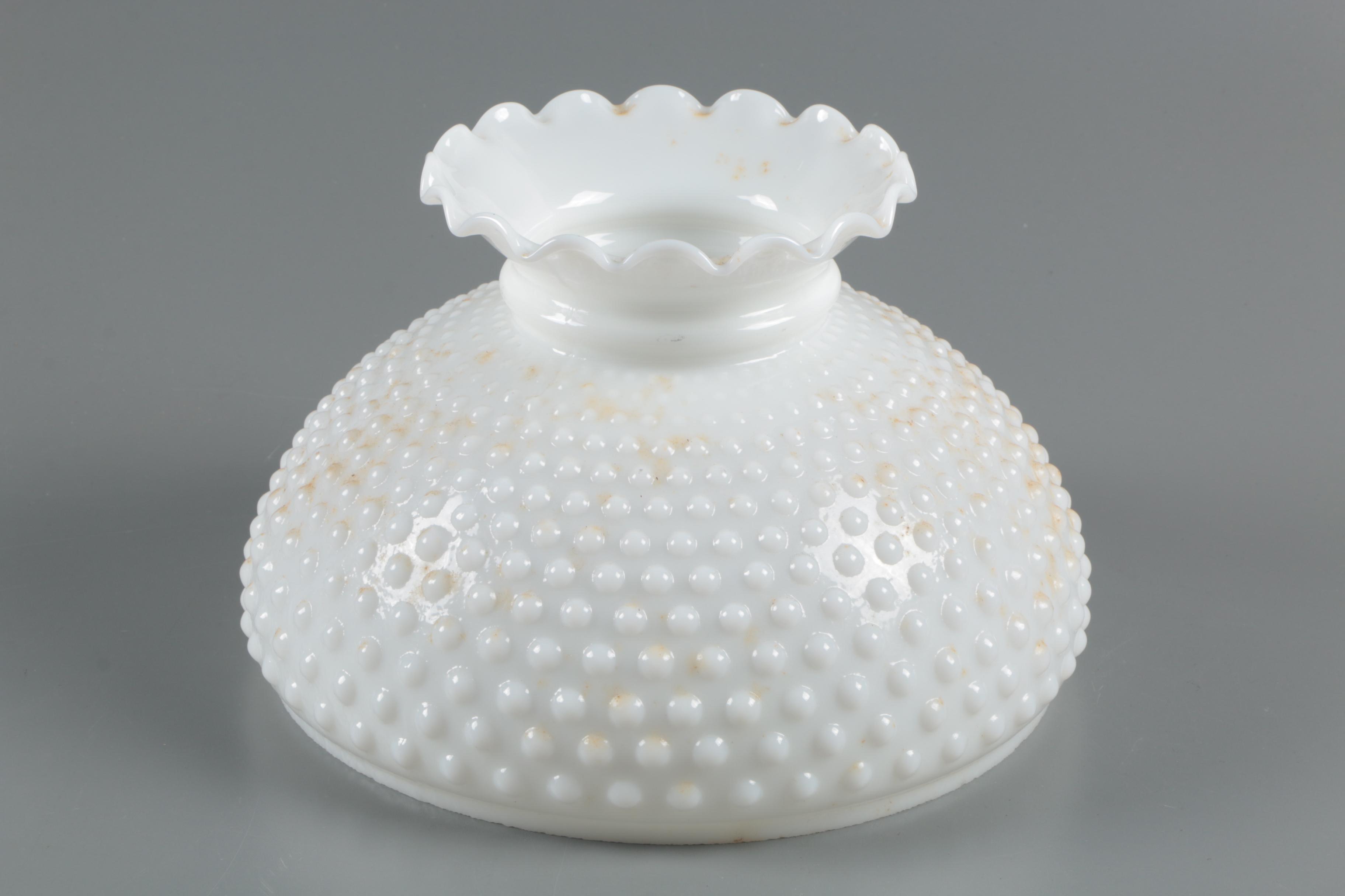 Converted Victorian Brass Oil Lamp with Hobnail Milk Glass Shade