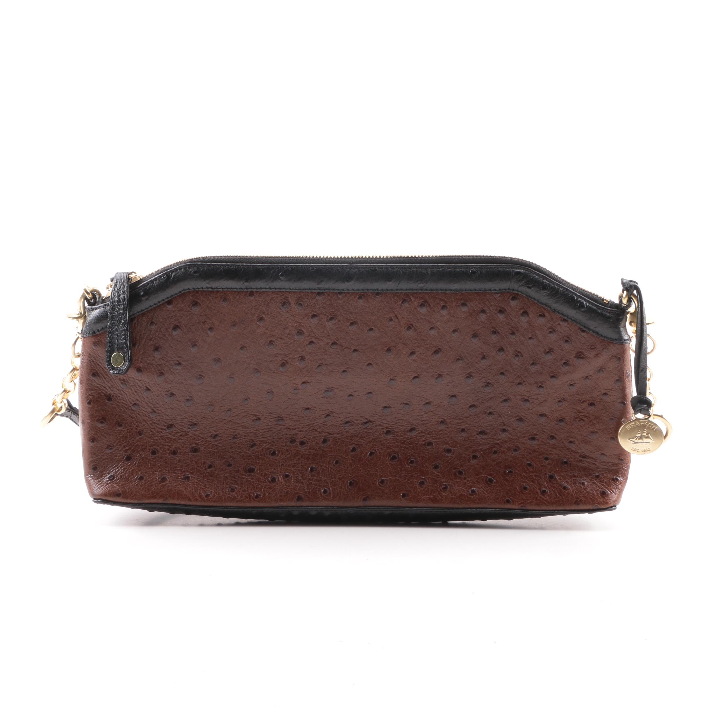 Brahmin Ostrich Embossed Brown Leather Top Handle Bag