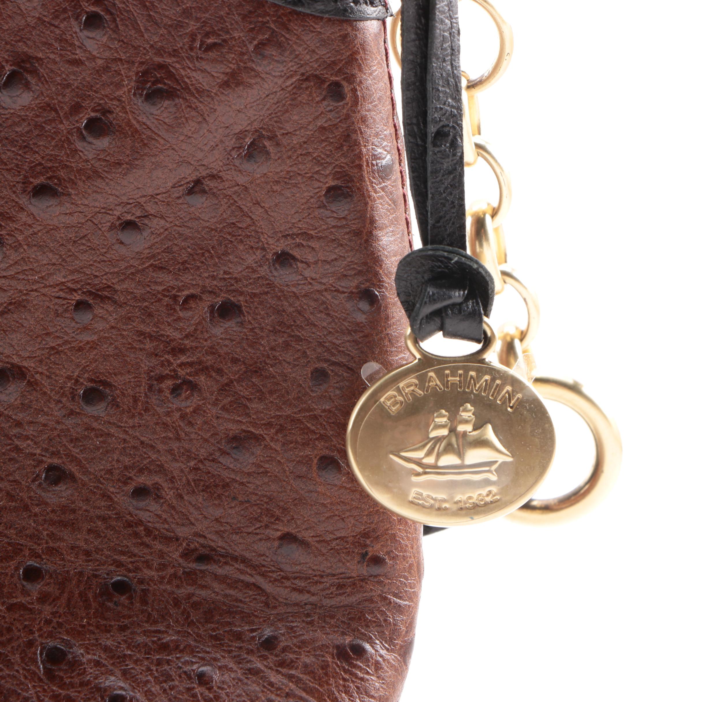 Brahmin Ostrich Embossed Brown Leather Top Handle Bag