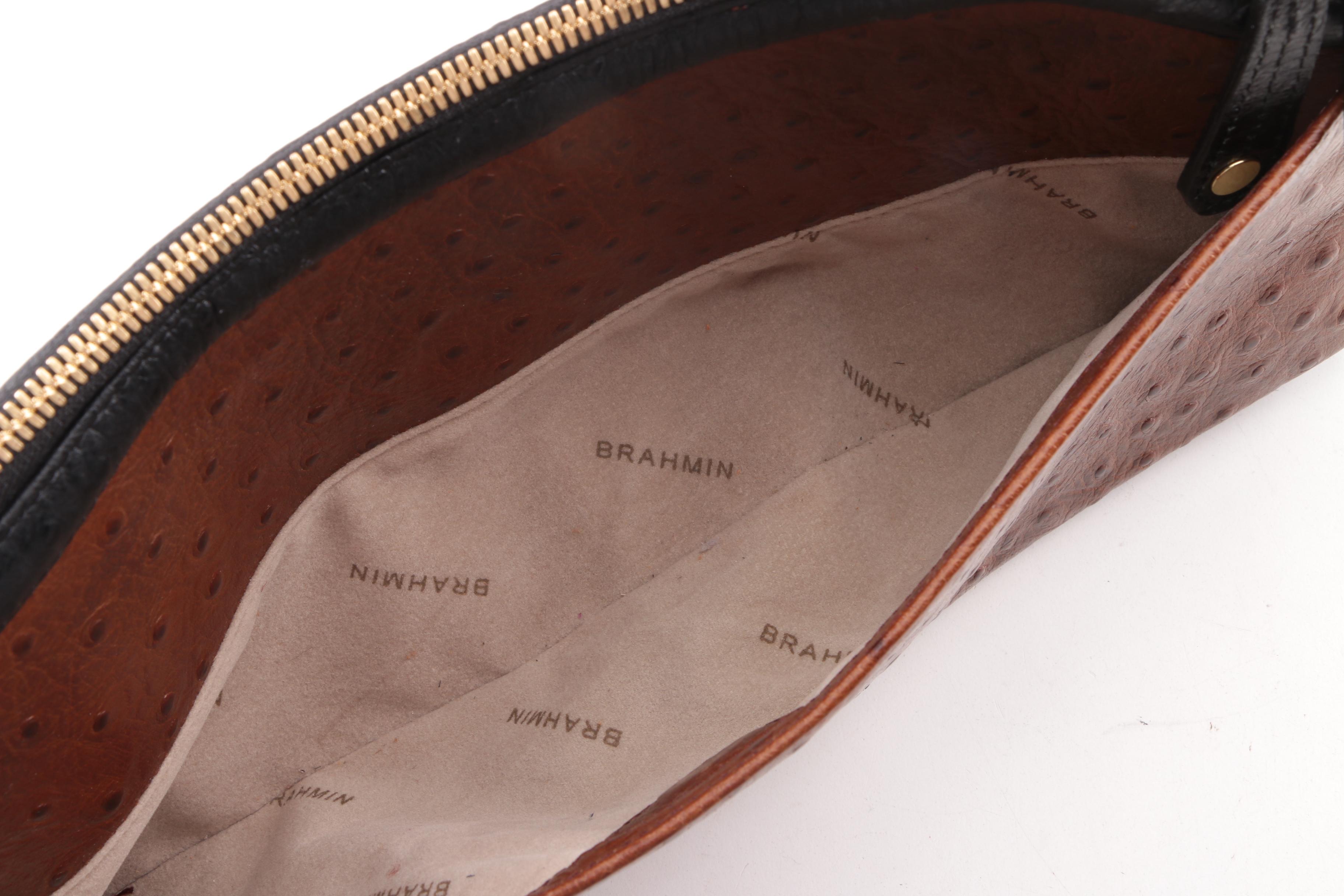 Brahmin Ostrich Embossed Brown Leather Top Handle Bag