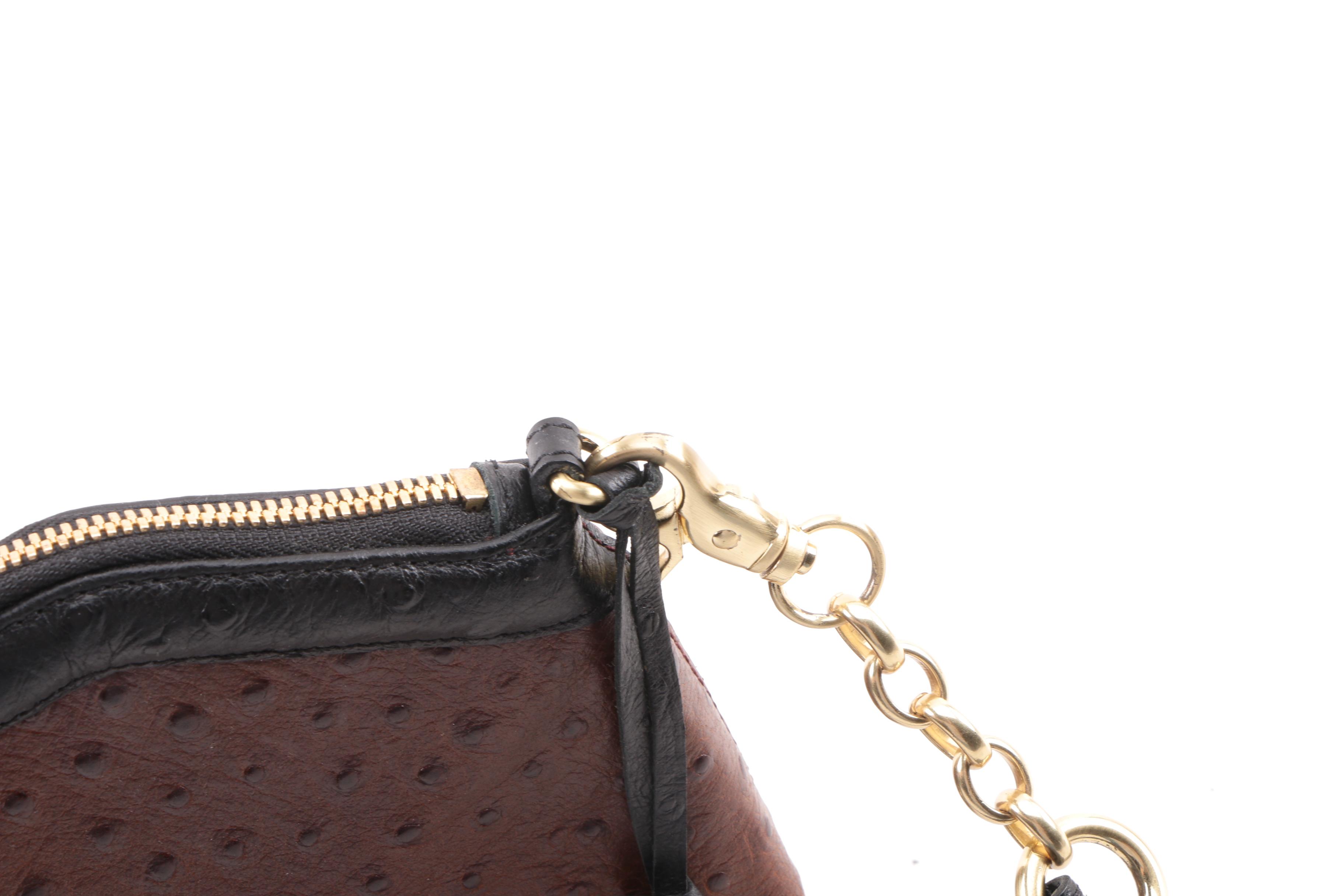 Brahmin Ostrich Embossed Brown Leather Top Handle Bag