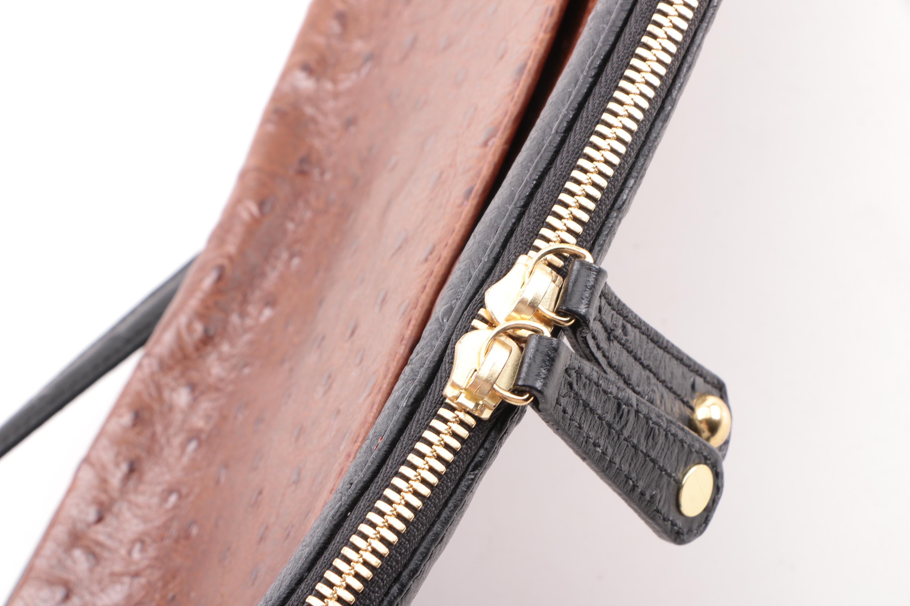 Brahmin Ostrich Embossed Brown Leather Top Handle Bag